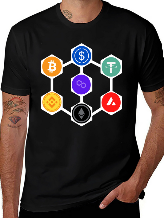 Crypto Hexagon T-Shirt - Bitcoin Ethereum and More!