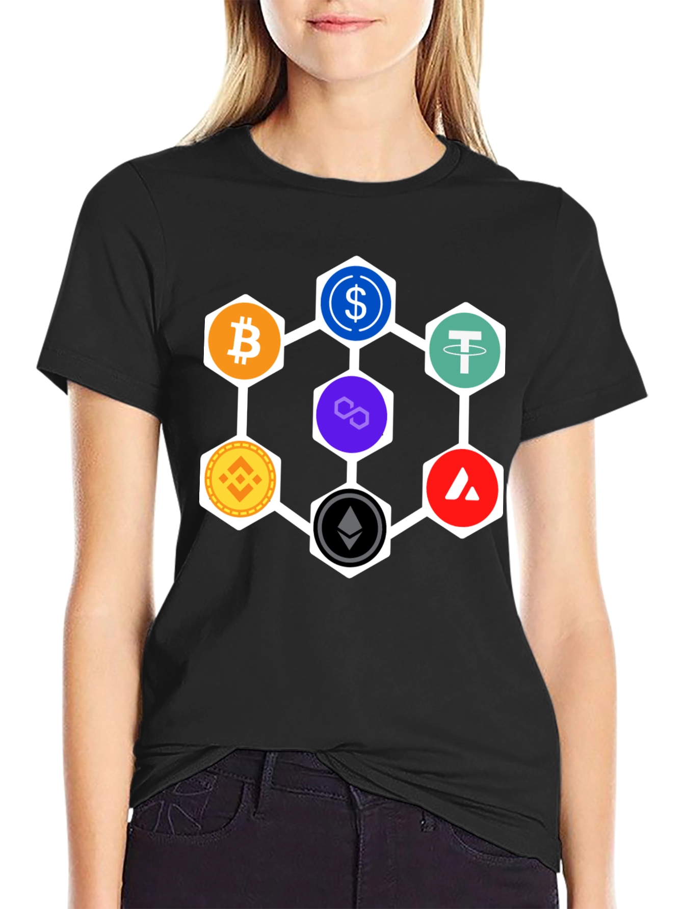 Crypto Hexagon T-Shirt - Bitcoin Ethereum and More!