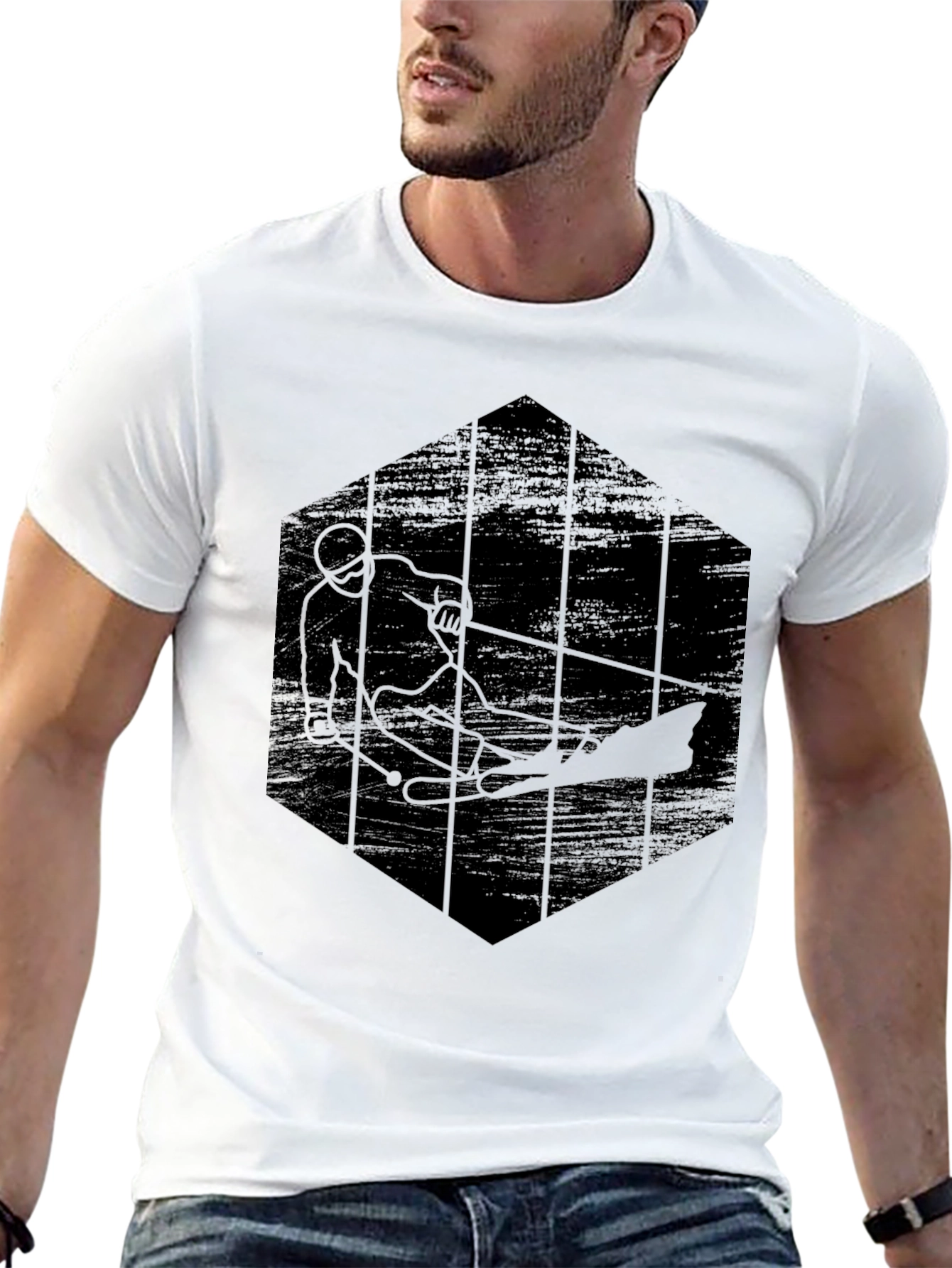 Mens Black Water Skiing Graphic T-Shirt