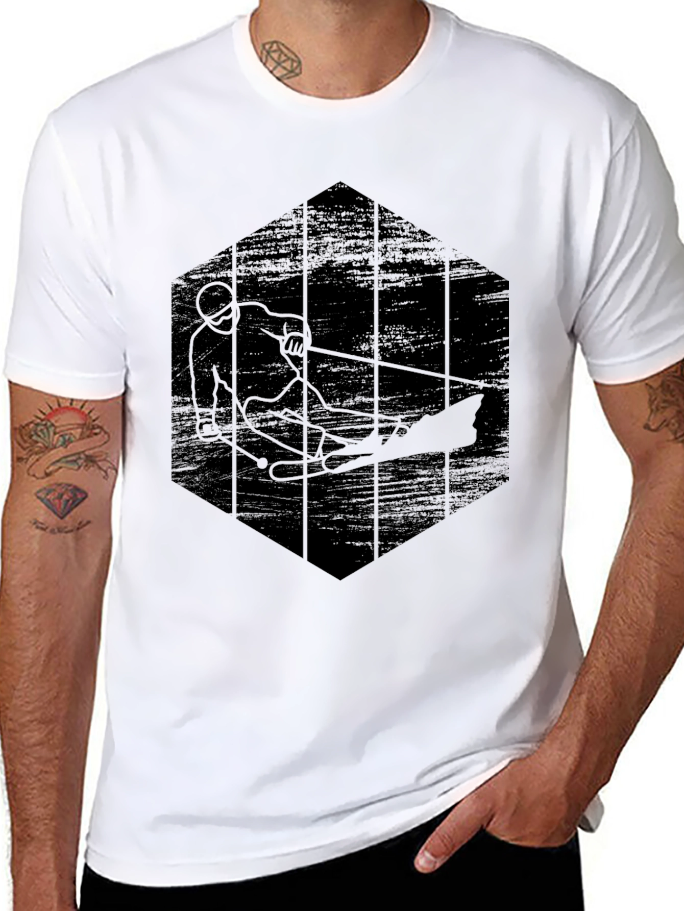 Mens Black Water Skiing Graphic T-Shirt