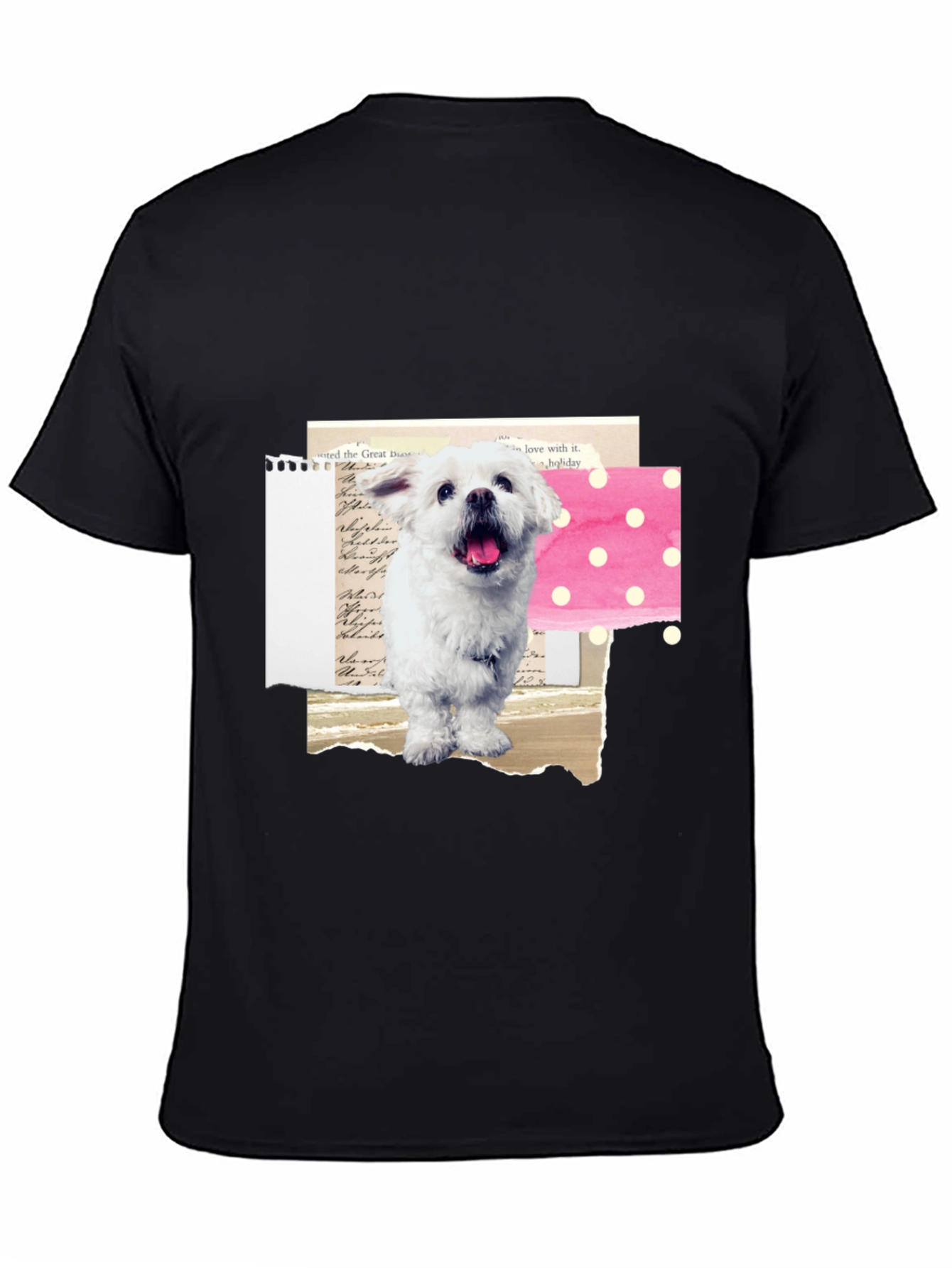 Cute Dog Collage Graphic Tee - Black Cotton T-Shirt