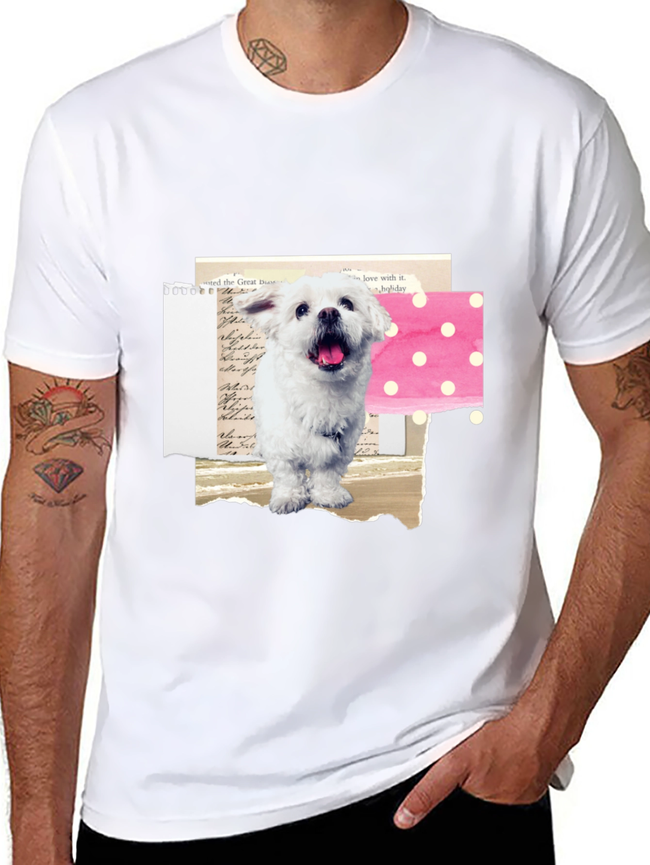 Cute Dog Collage Graphic Tee - Black Cotton T-Shirt