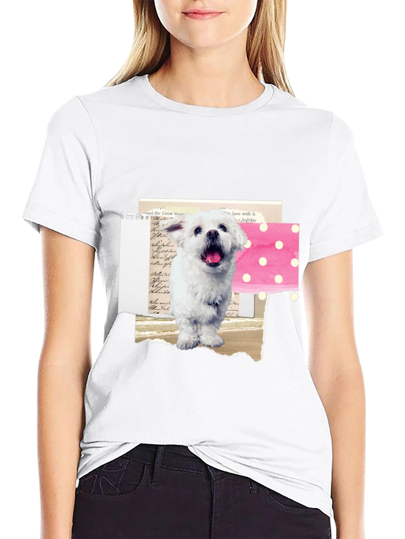 Cute Dog Collage Graphic Tee - Black Cotton T-Shirt