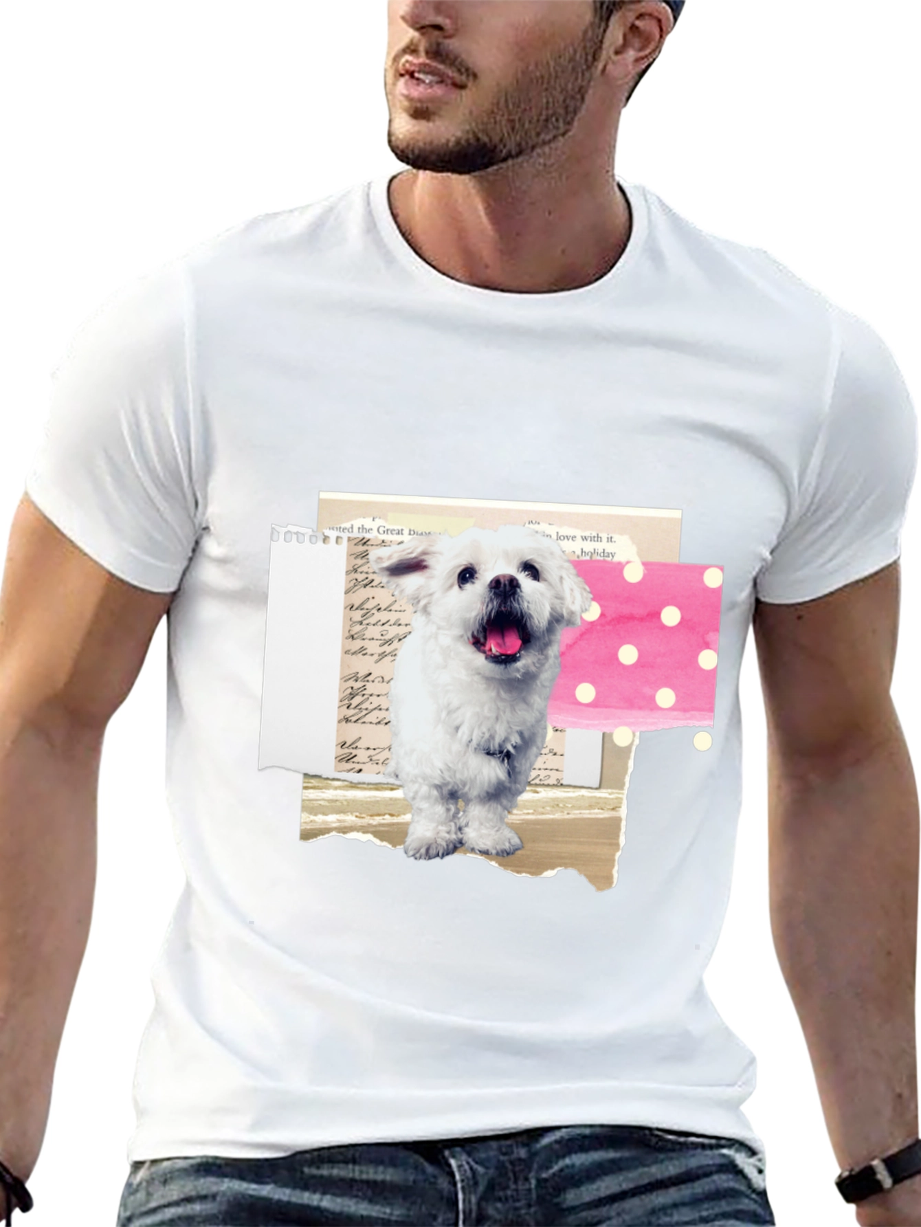 Cute Dog Collage Graphic Tee - Black Cotton T-Shirt