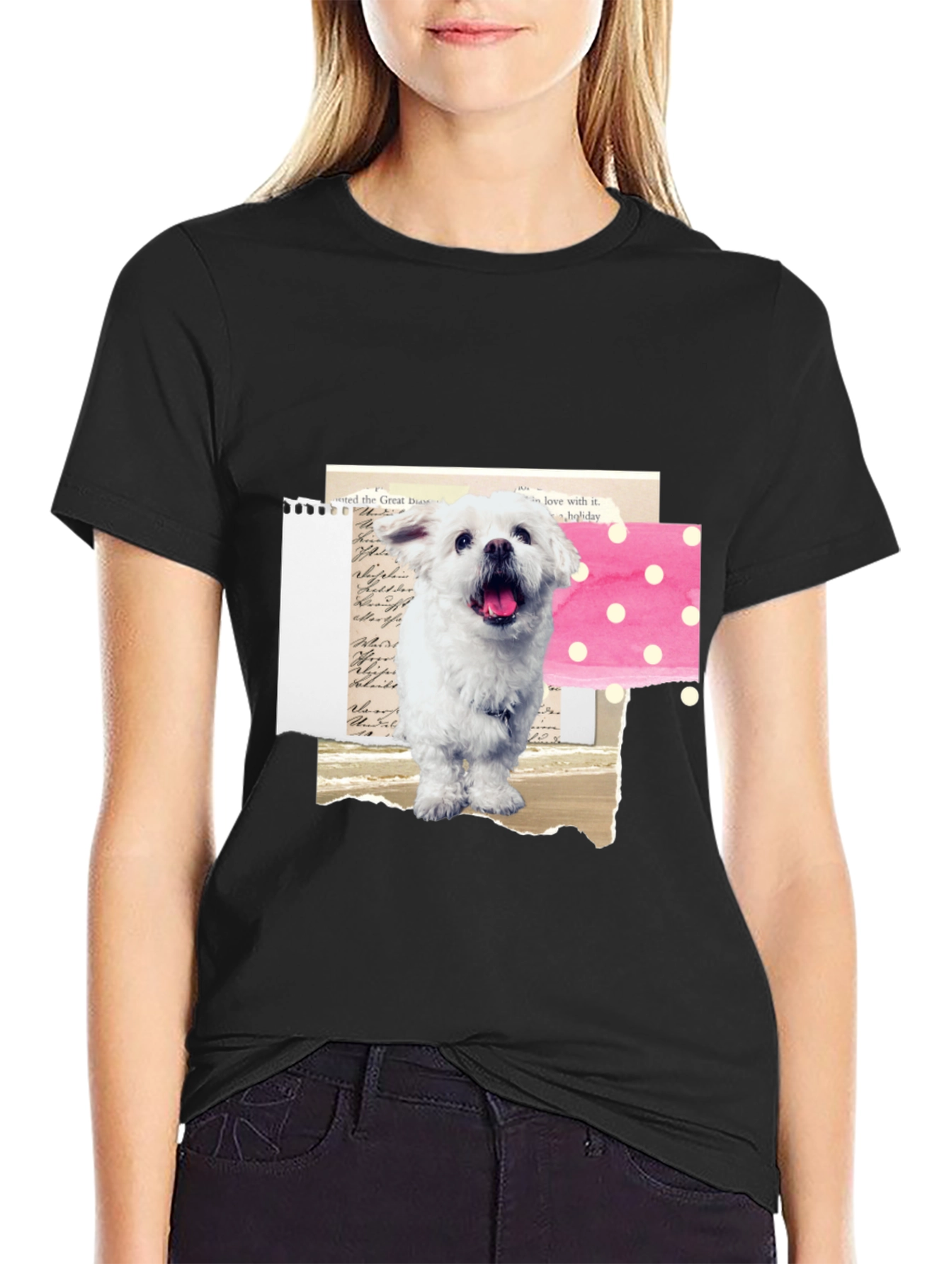 Cute Dog Collage Graphic Tee - Black Cotton T-Shirt