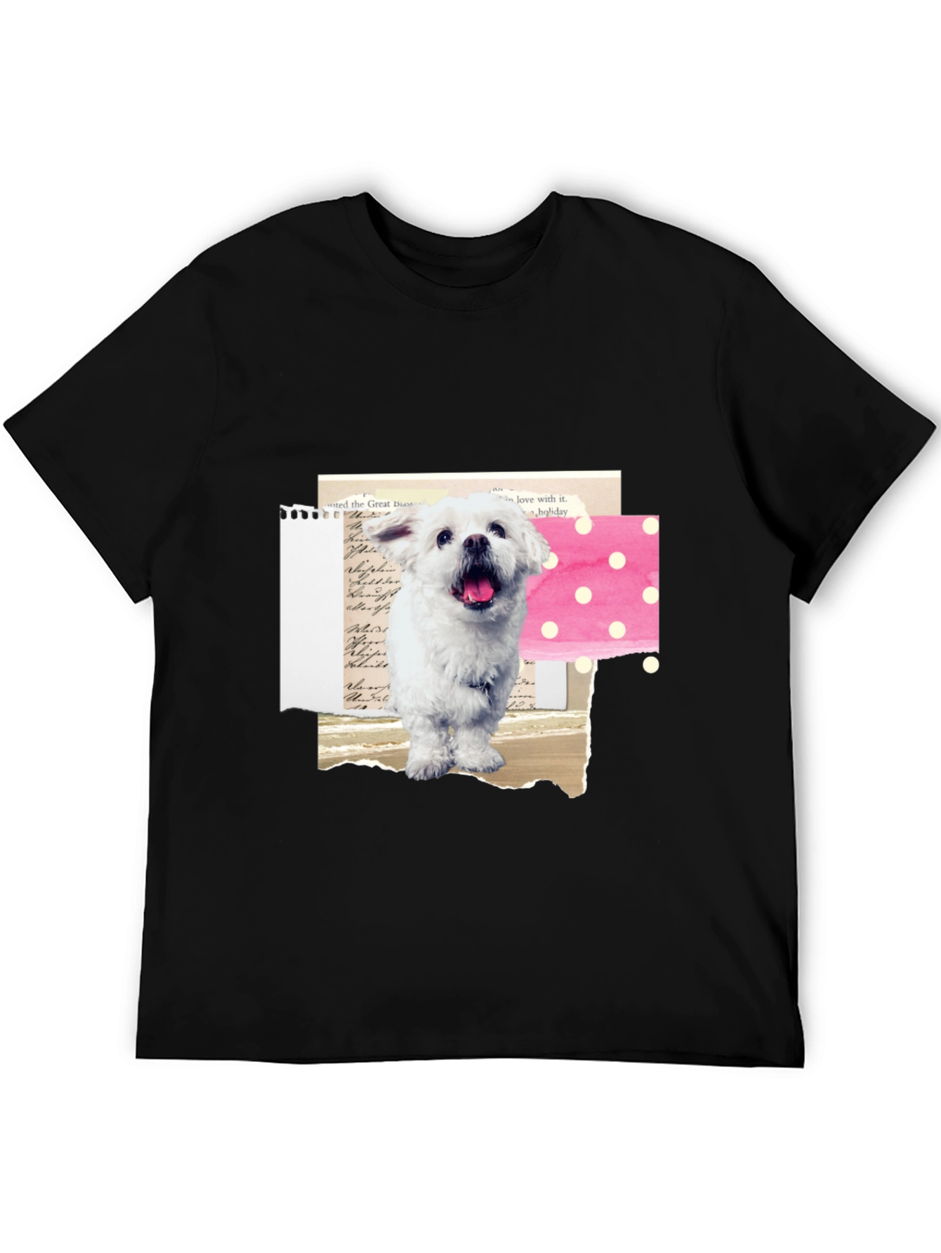 Cute Dog Collage Graphic Tee - Black Cotton T-Shirt