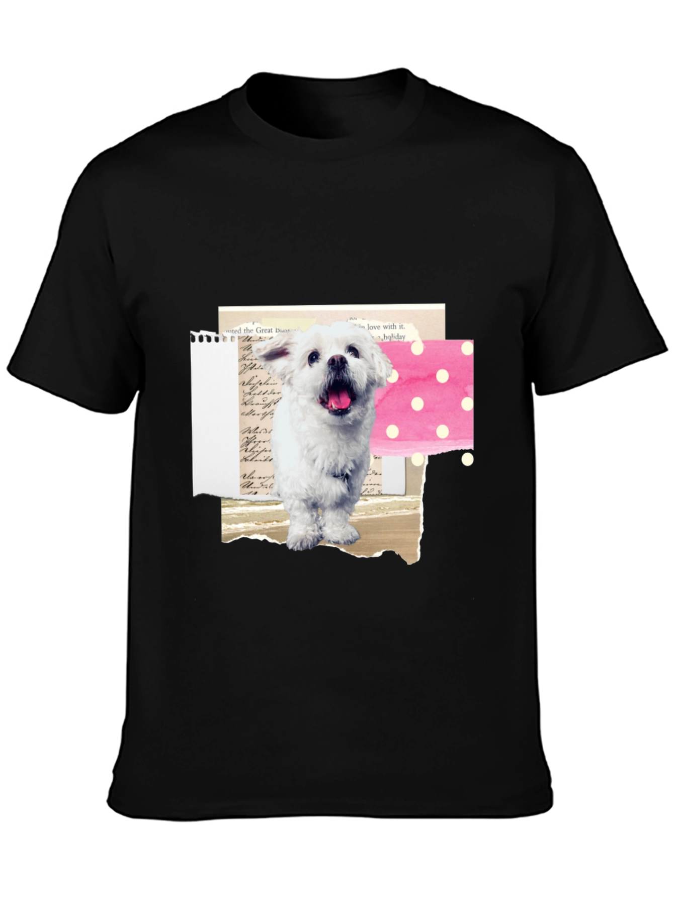 Cute Dog Collage Graphic Tee - Black Cotton T-Shirt
