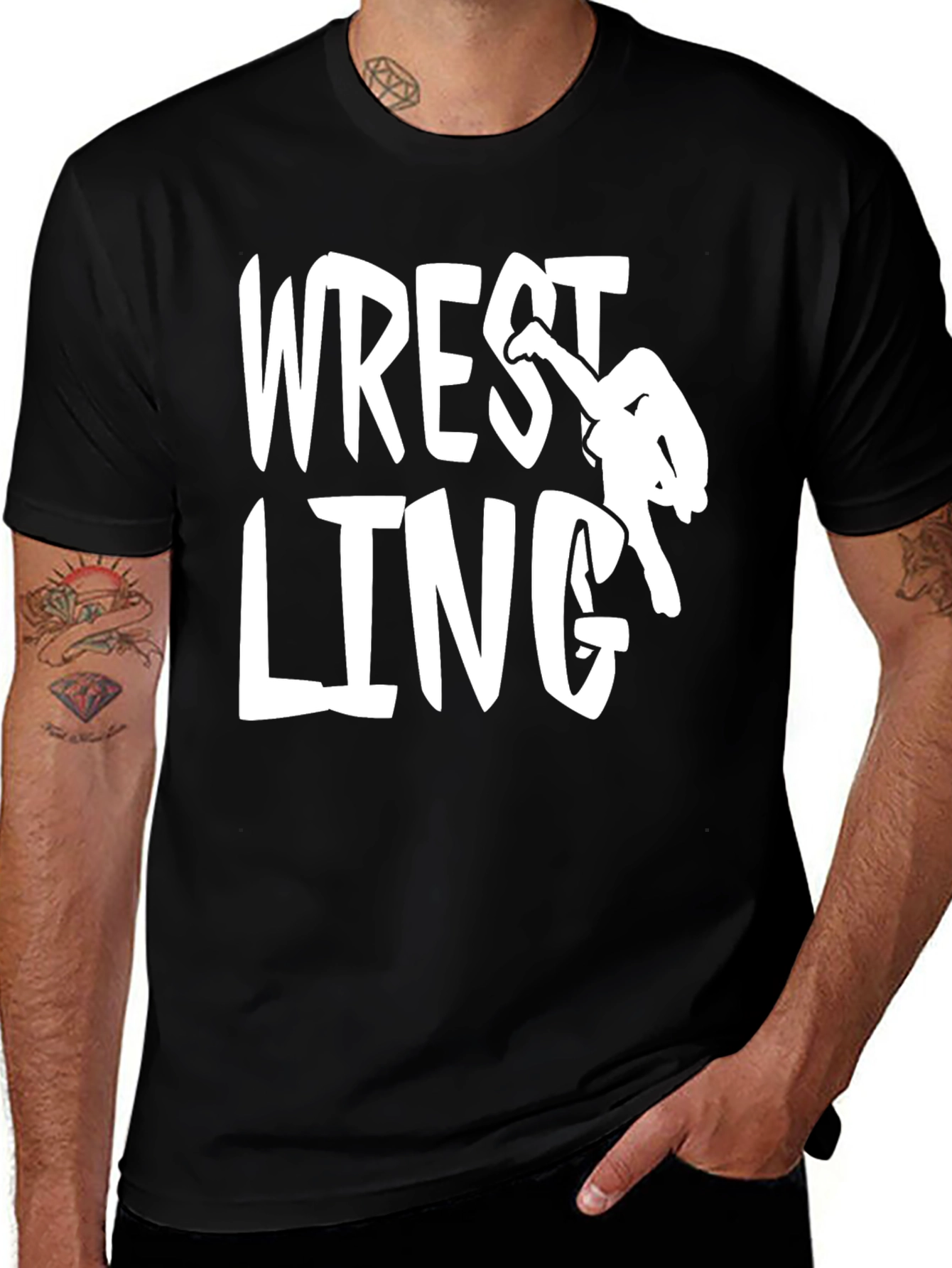 Wrestling Graphic Print Black T-Shirt