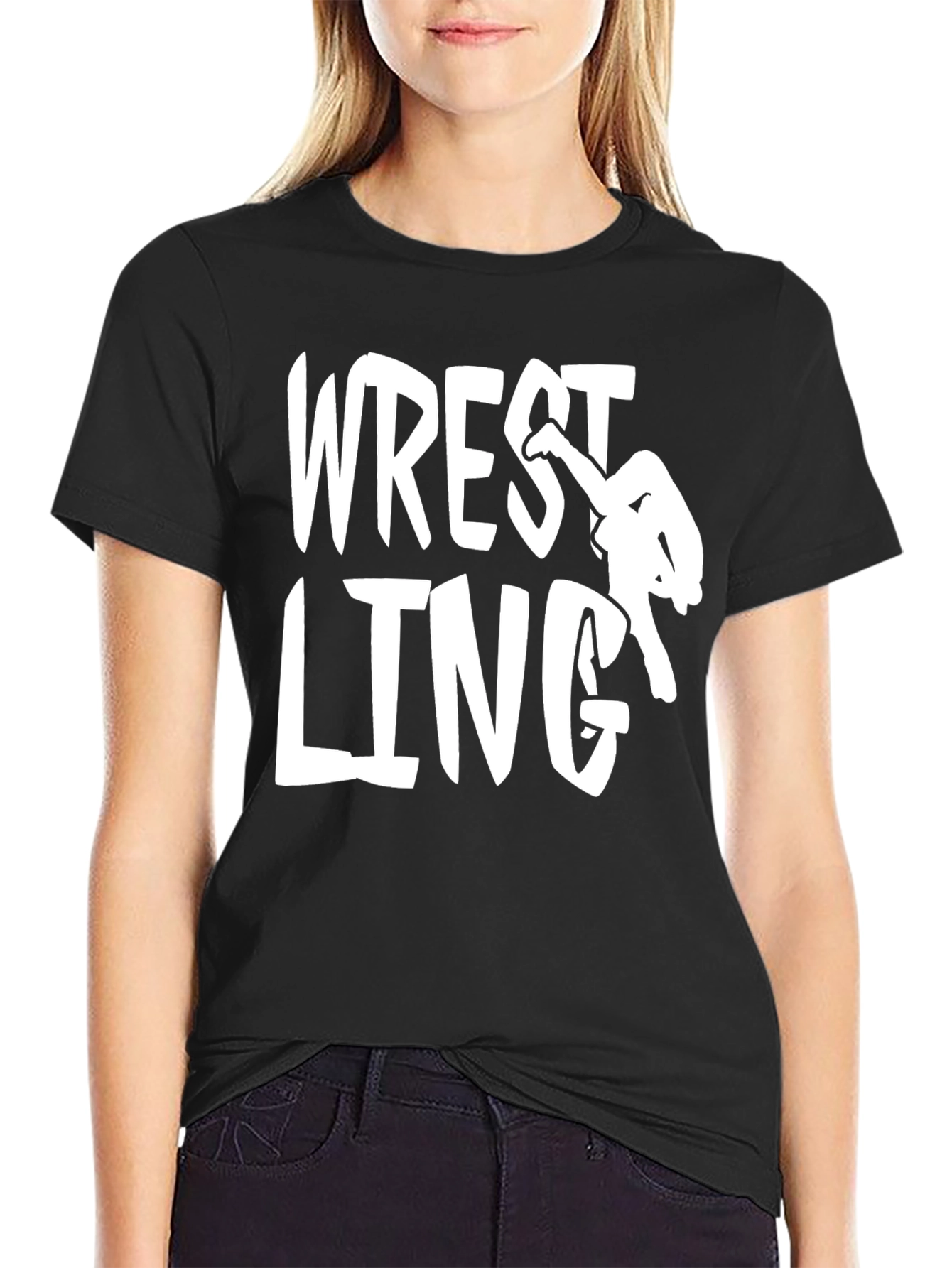 Wrestling Graphic Print Black T-Shirt