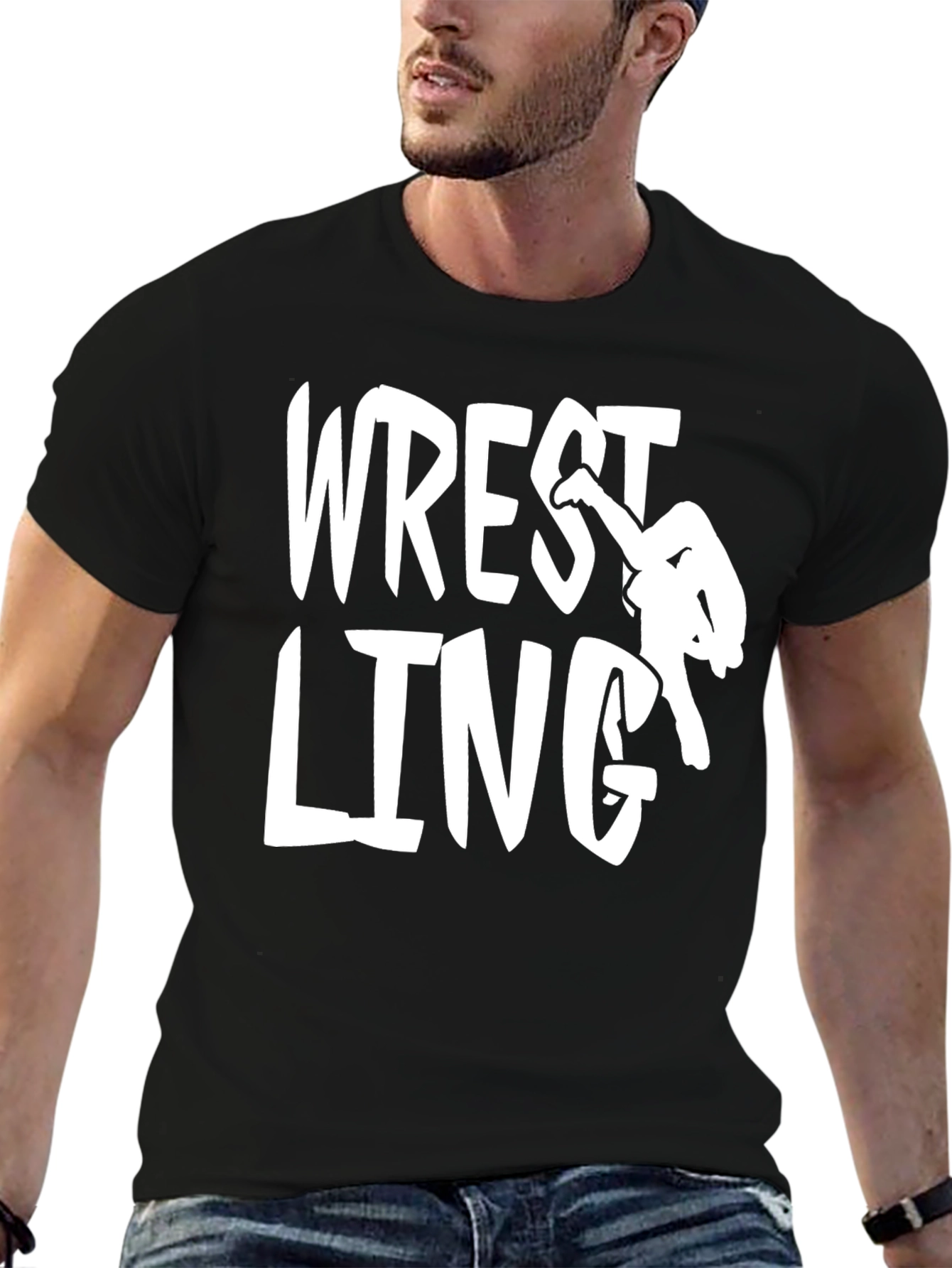 Wrestling Graphic Print Black T-Shirt