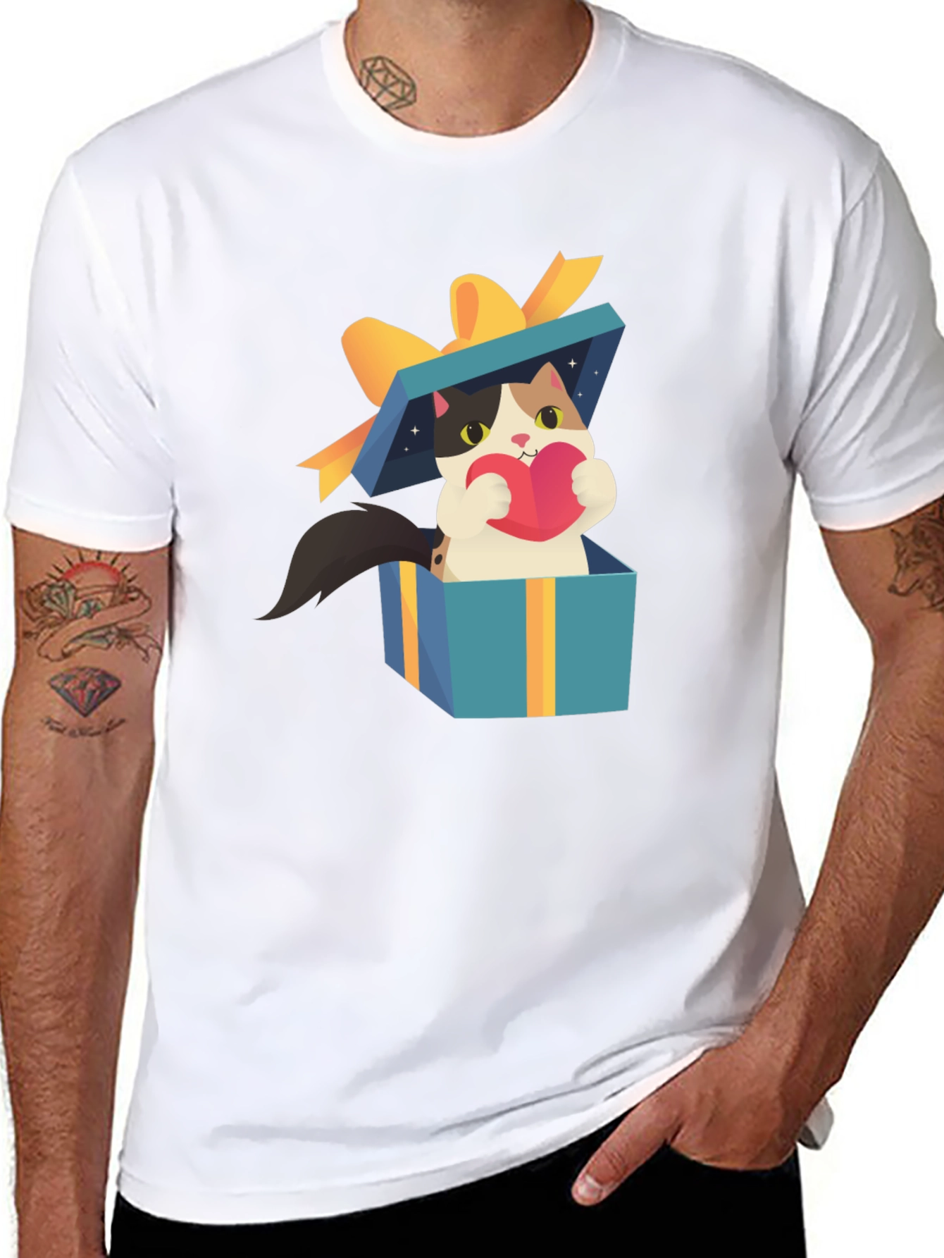 Cat in Gift Box T-Shirt - Unique Design