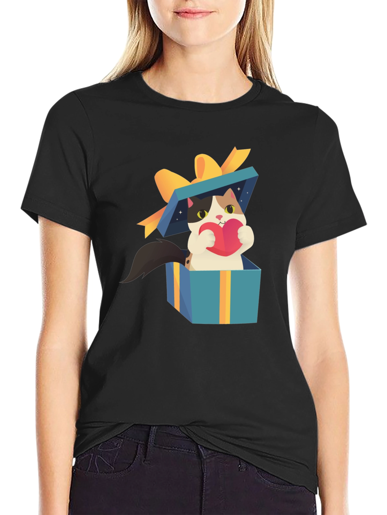 Cat in Gift Box T-Shirt - Unique Design