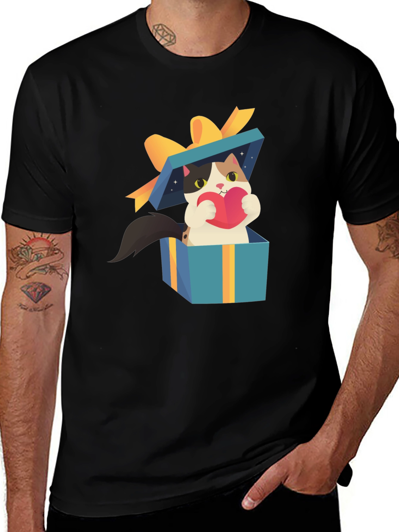 Cat in Gift Box T-Shirt - Unique Design