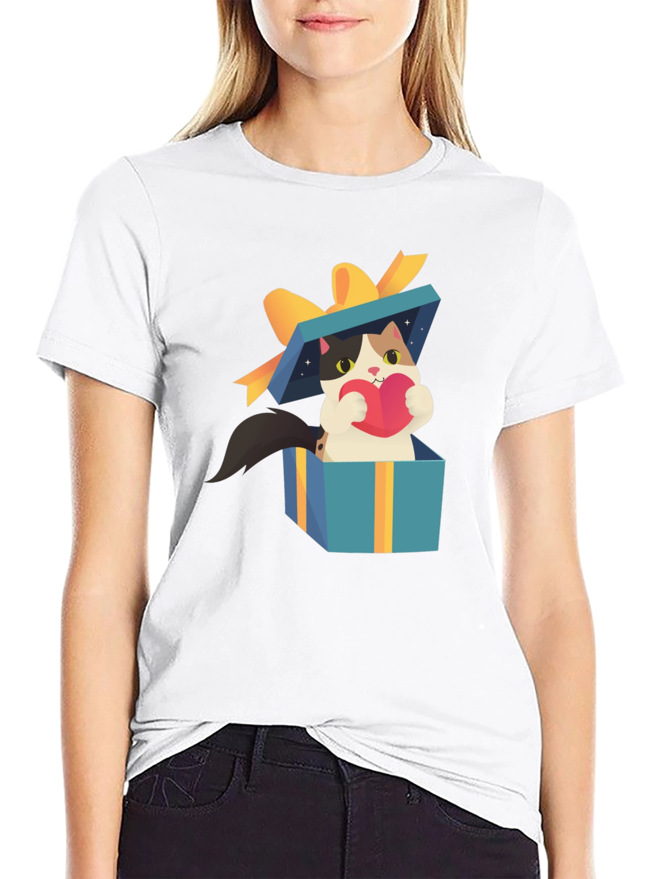 Cat in Gift Box T-Shirt - Unique Design