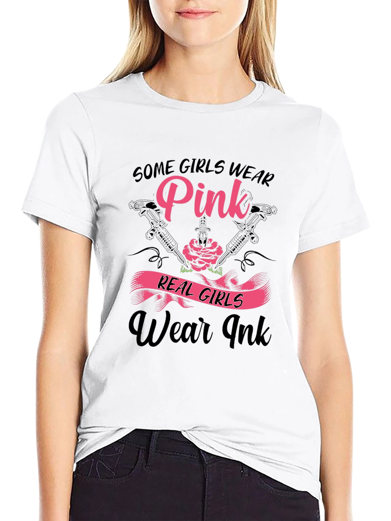 Real Girls Wear Ink T-Shirt - Pink & Black