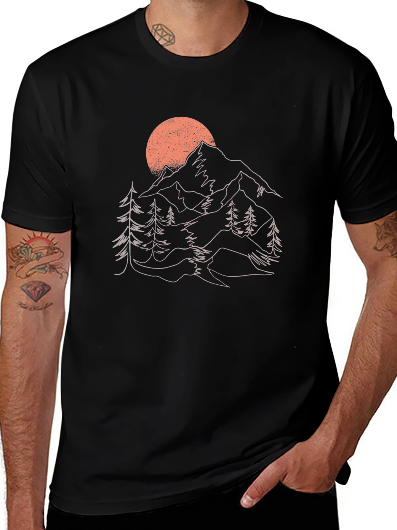 Mountain Sunset Graphic Tee - Nature Inspired Black T-Shirt