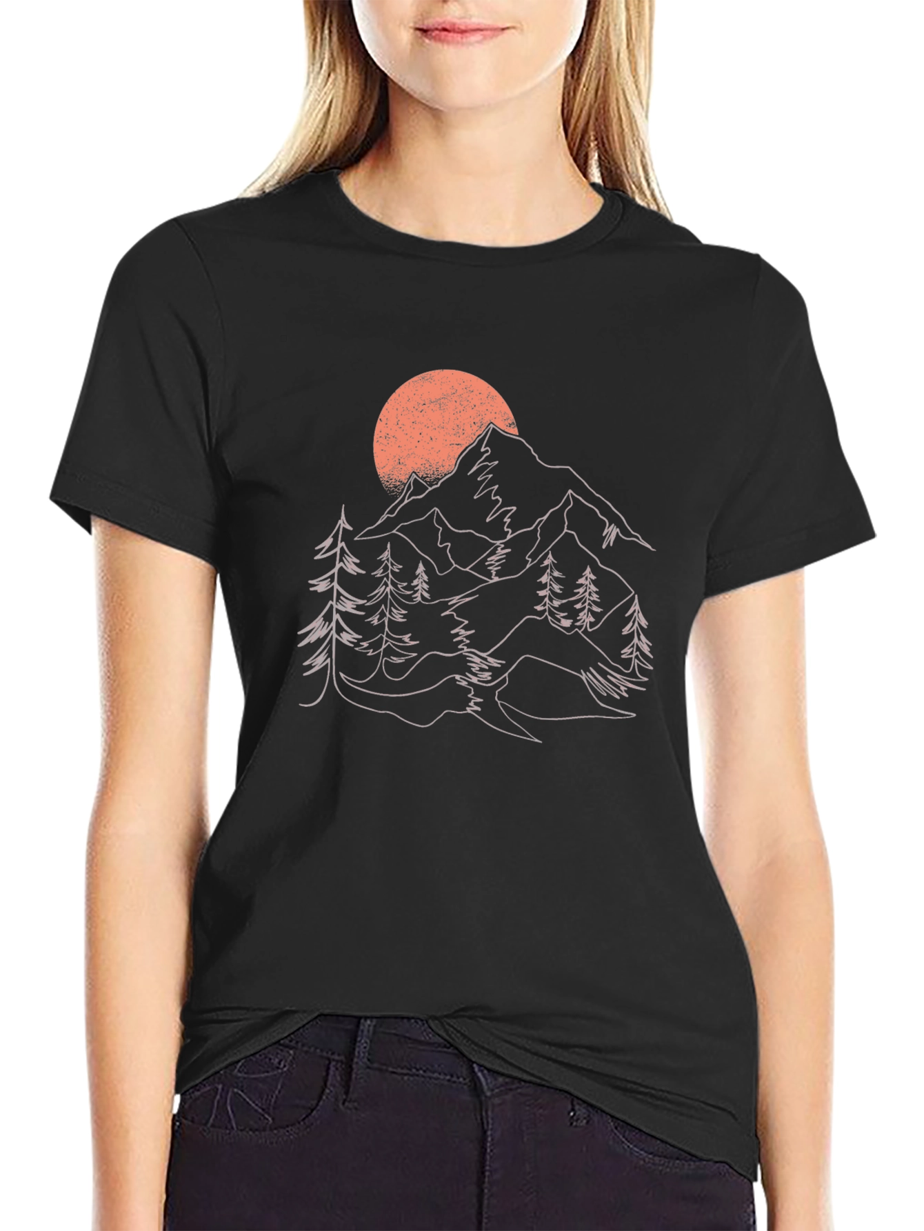 Mountain Sunset Graphic Tee - Nature Inspired Black T-Shirt