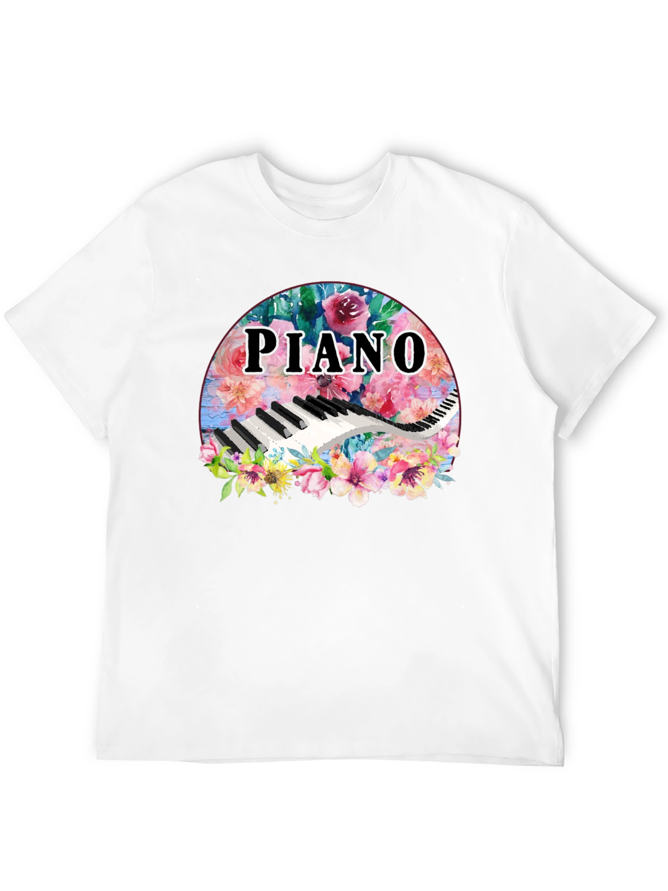 Floral Piano T-Shirt - Musical Harmony Fashion Tee