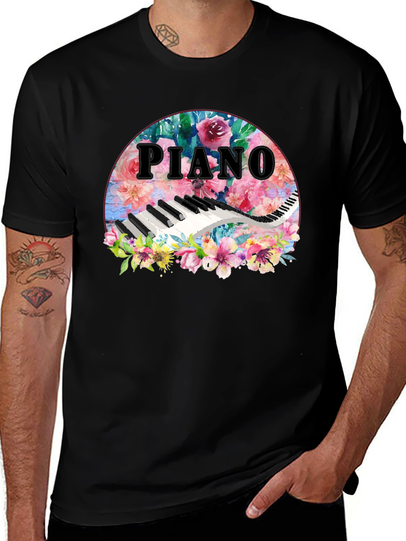 Floral Piano T-Shirt - Musical Harmony Fashion Tee