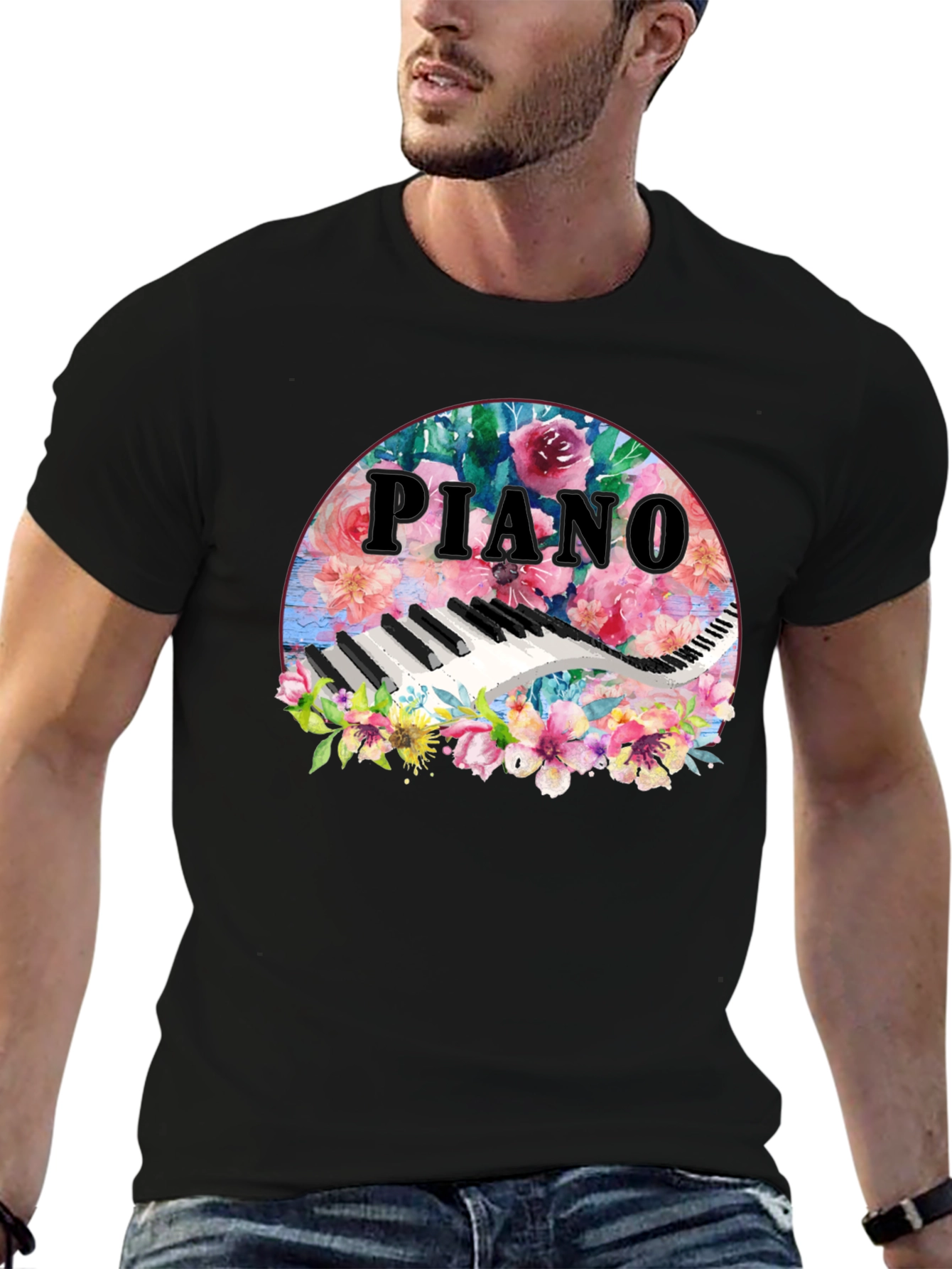 Floral Piano T-Shirt - Musical Harmony Fashion Tee