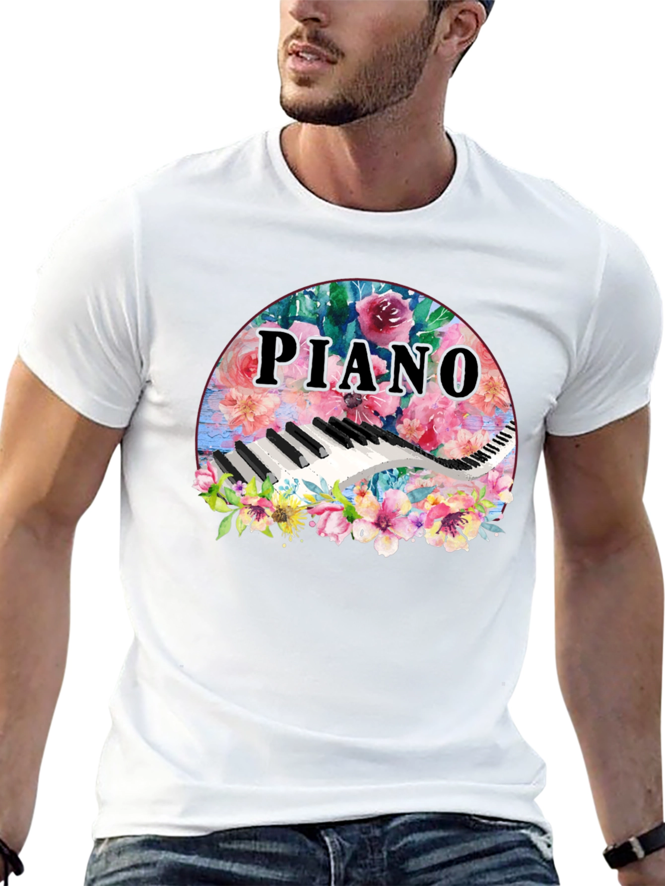 Floral Piano T-Shirt - Musical Harmony Fashion Tee