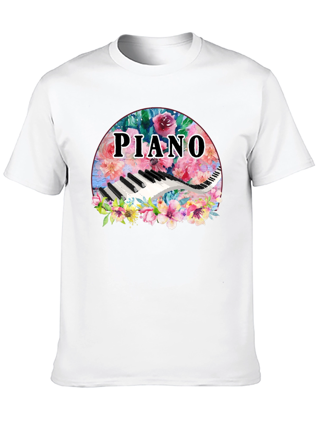 Floral Piano T-Shirt - Musical Harmony Fashion Tee