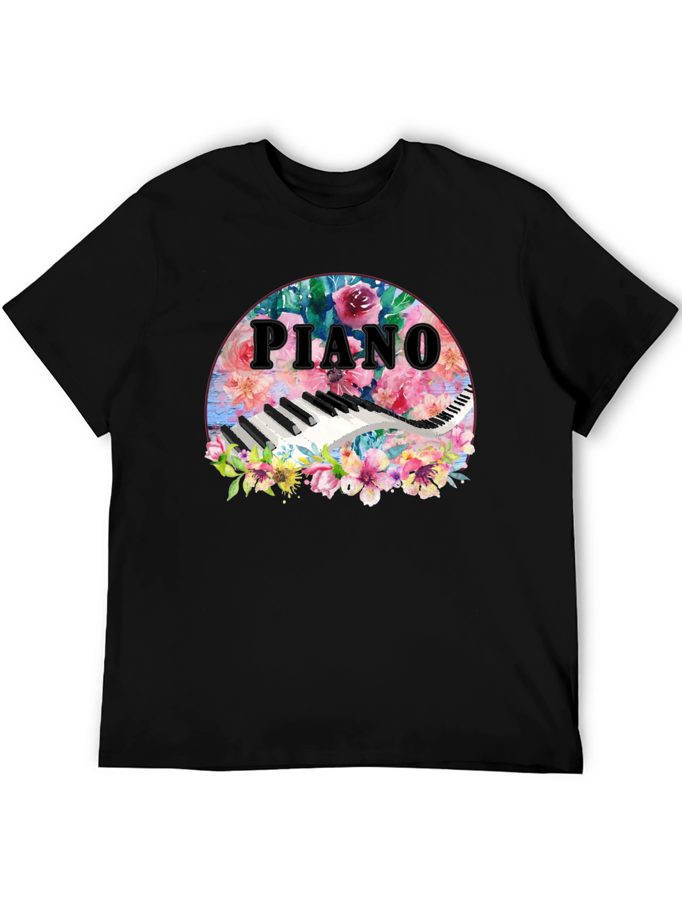 Floral Piano T-Shirt - Musical Harmony Fashion Tee