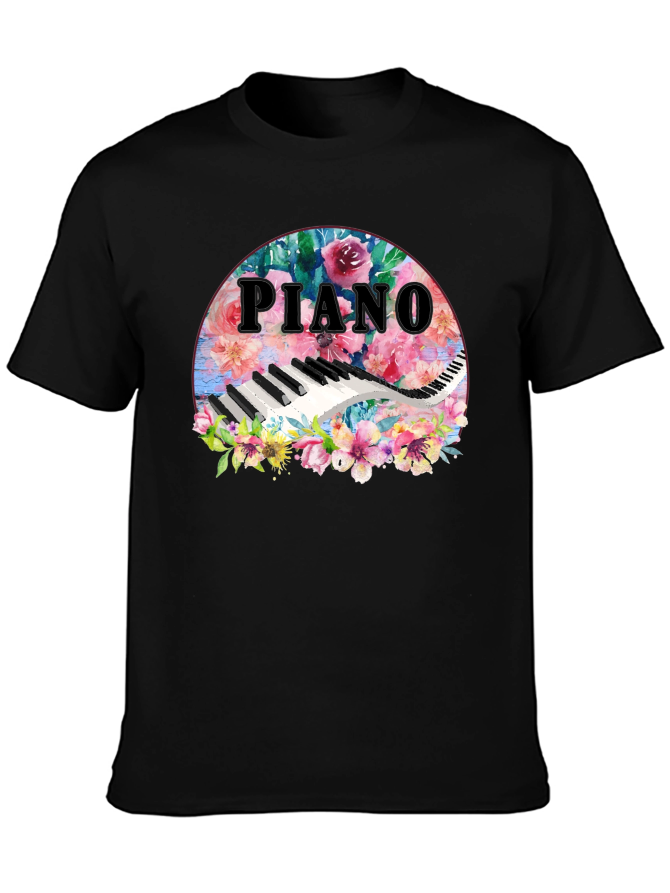 Floral Piano T-Shirt - Musical Harmony Fashion Tee