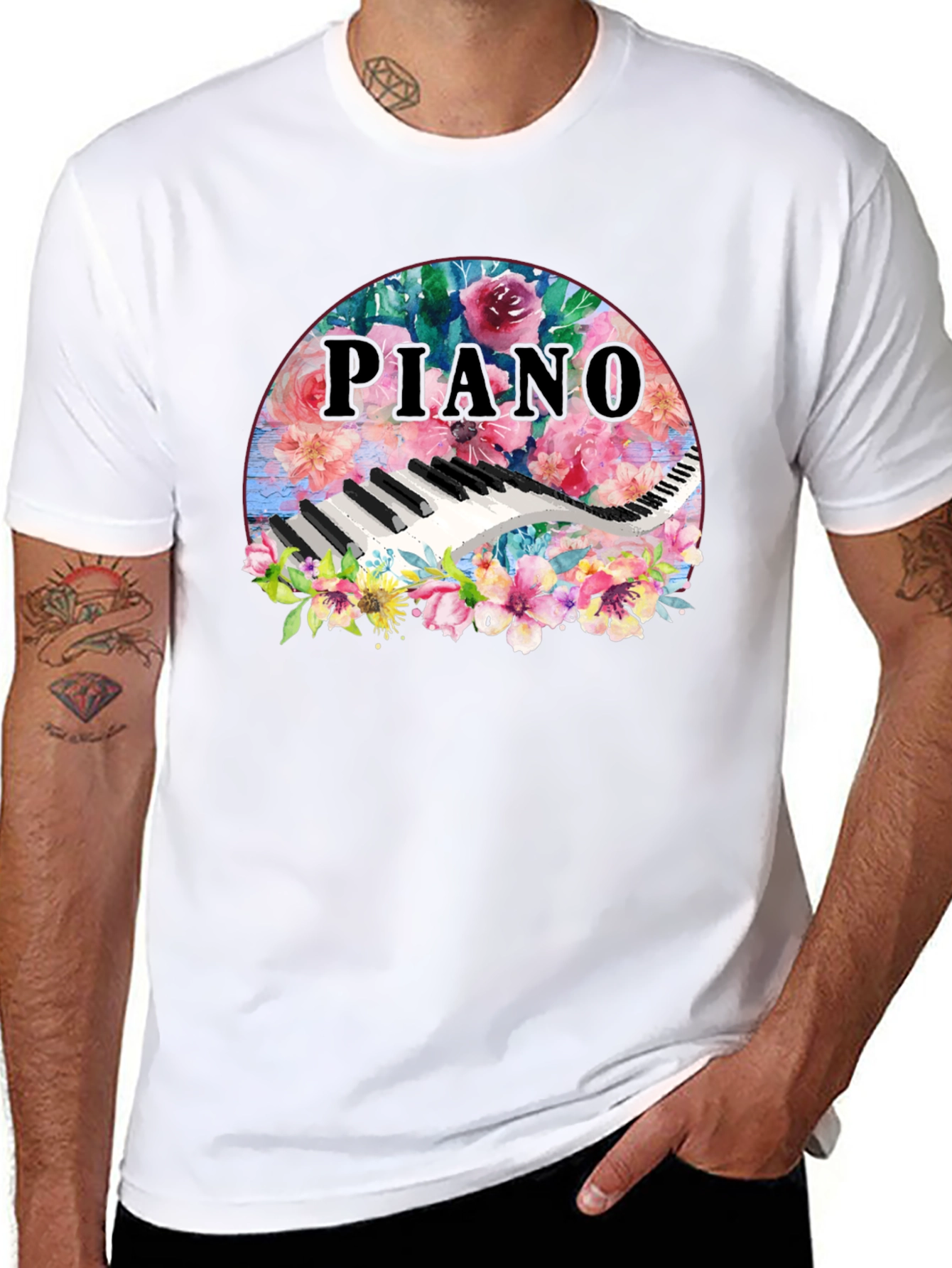 Floral Piano T-Shirt - Musical Harmony Fashion Tee