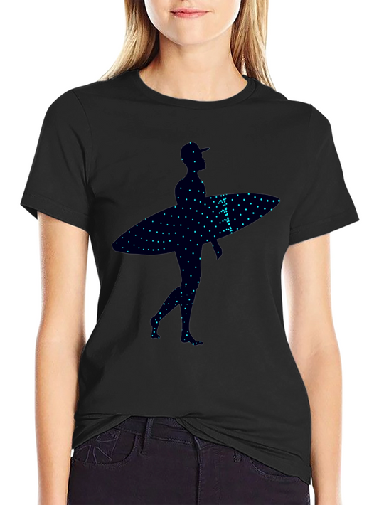 Surfer Silhouette Graphic Tee - Trendy Black T-Shirt