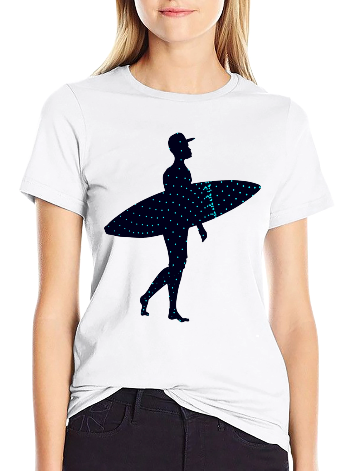 Surfer Silhouette Graphic Tee - Trendy Black T-Shirt