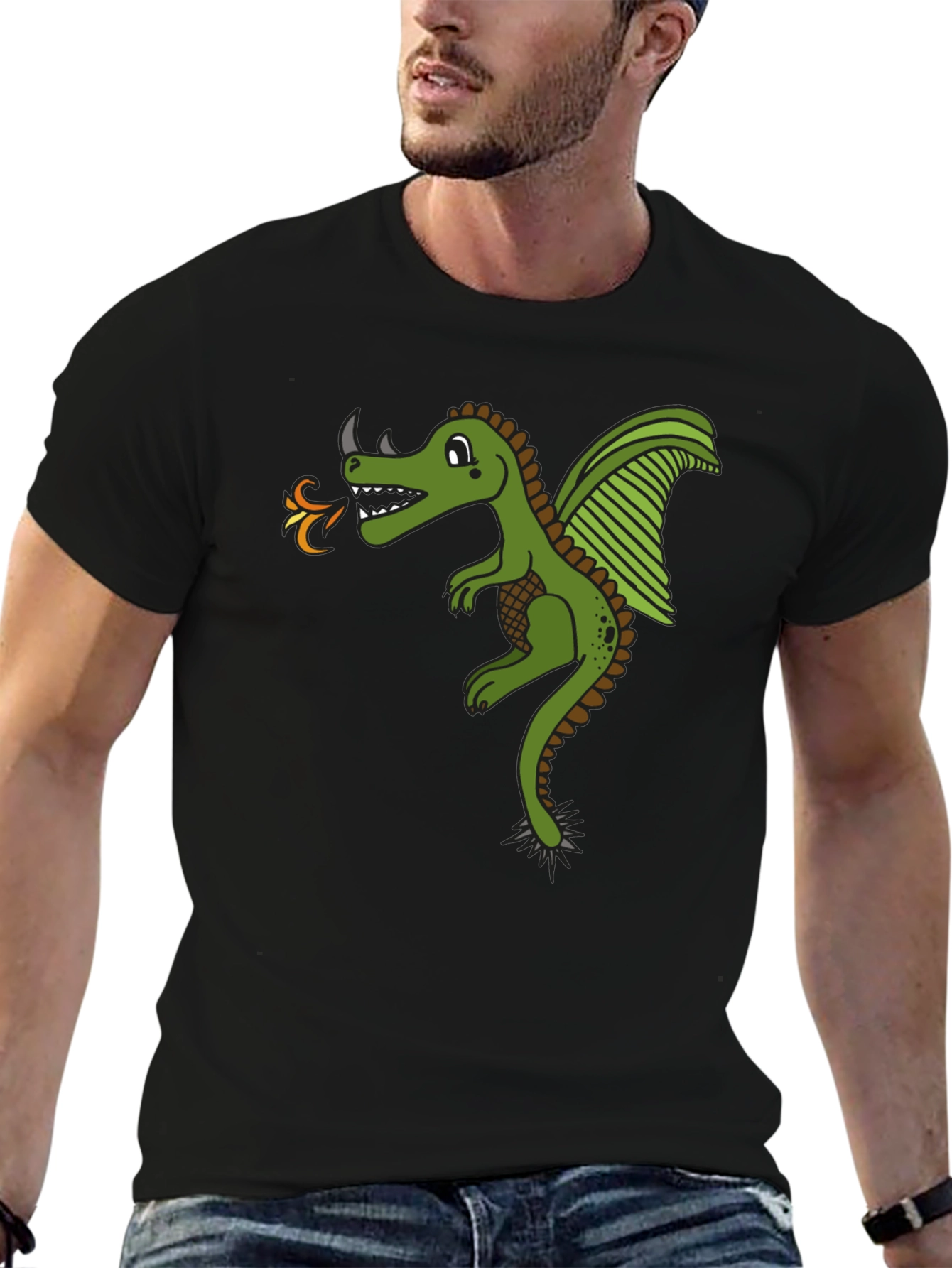 Dragon Graphic Black Tee - Fire Breathing Design