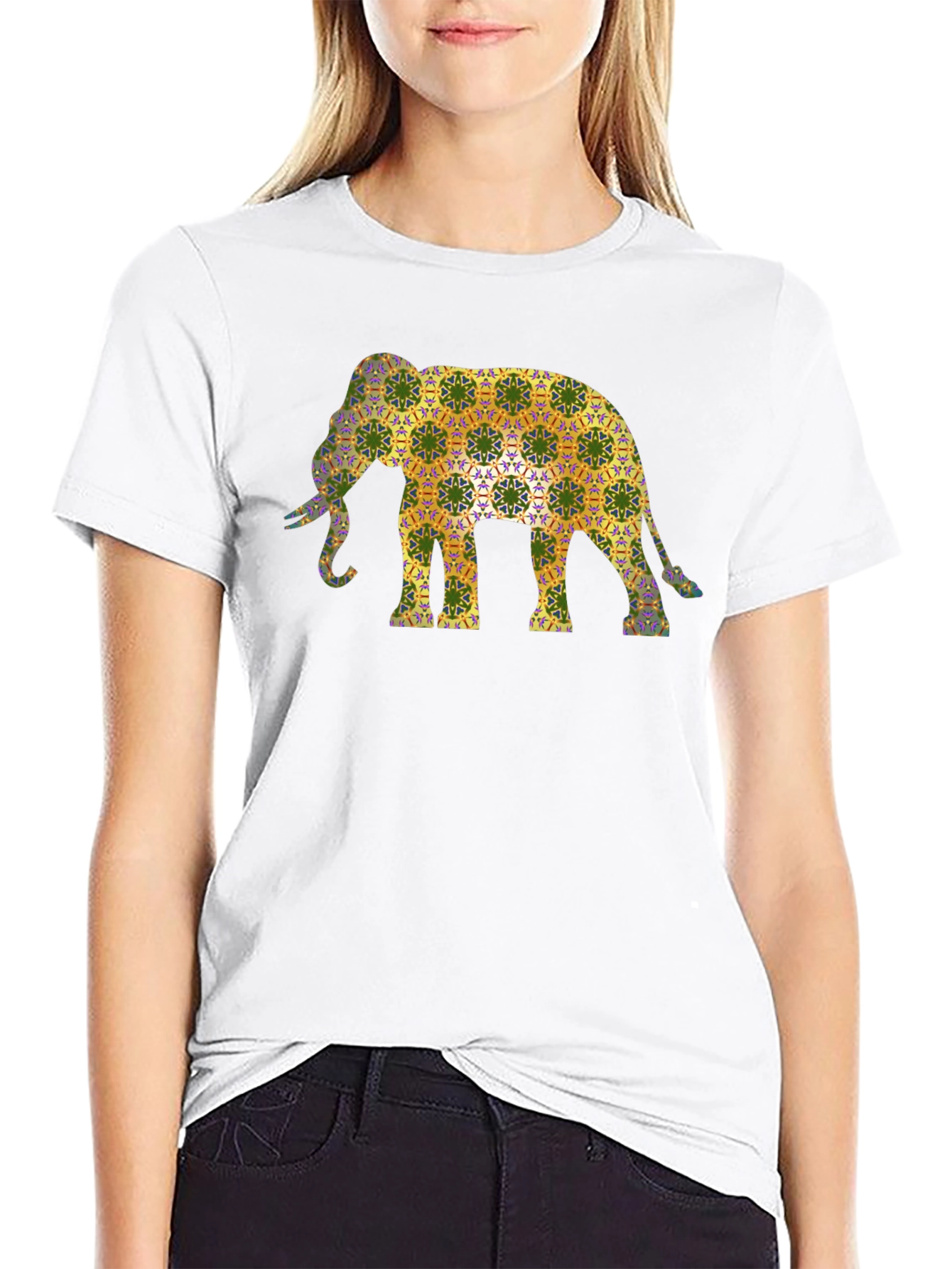 Elephant Pattern Mens Black T-Shirt