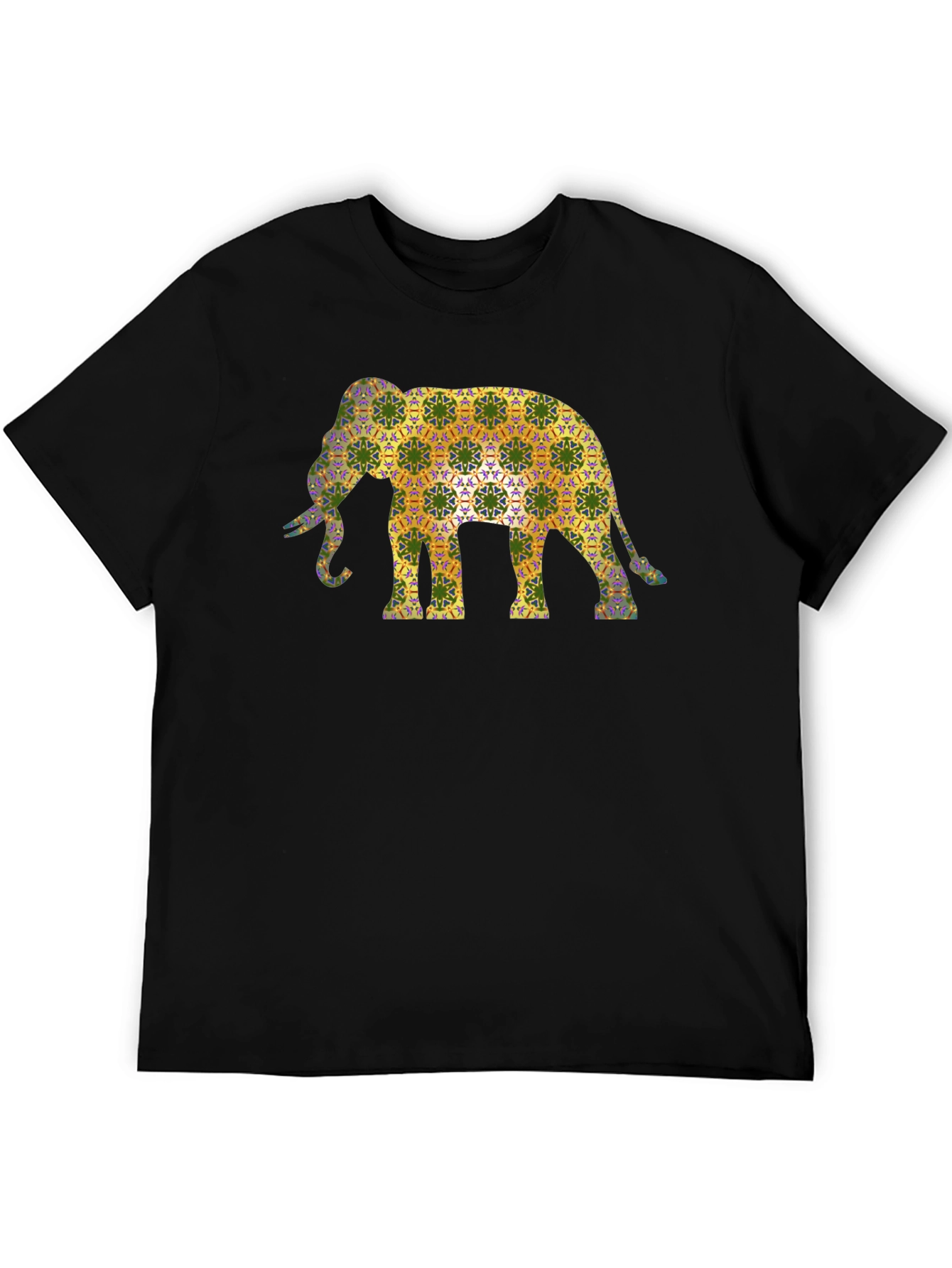 Elephant Pattern Mens Black T-Shirt