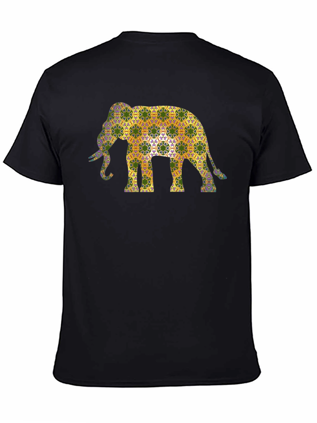 Elephant Pattern Mens Black T-Shirt