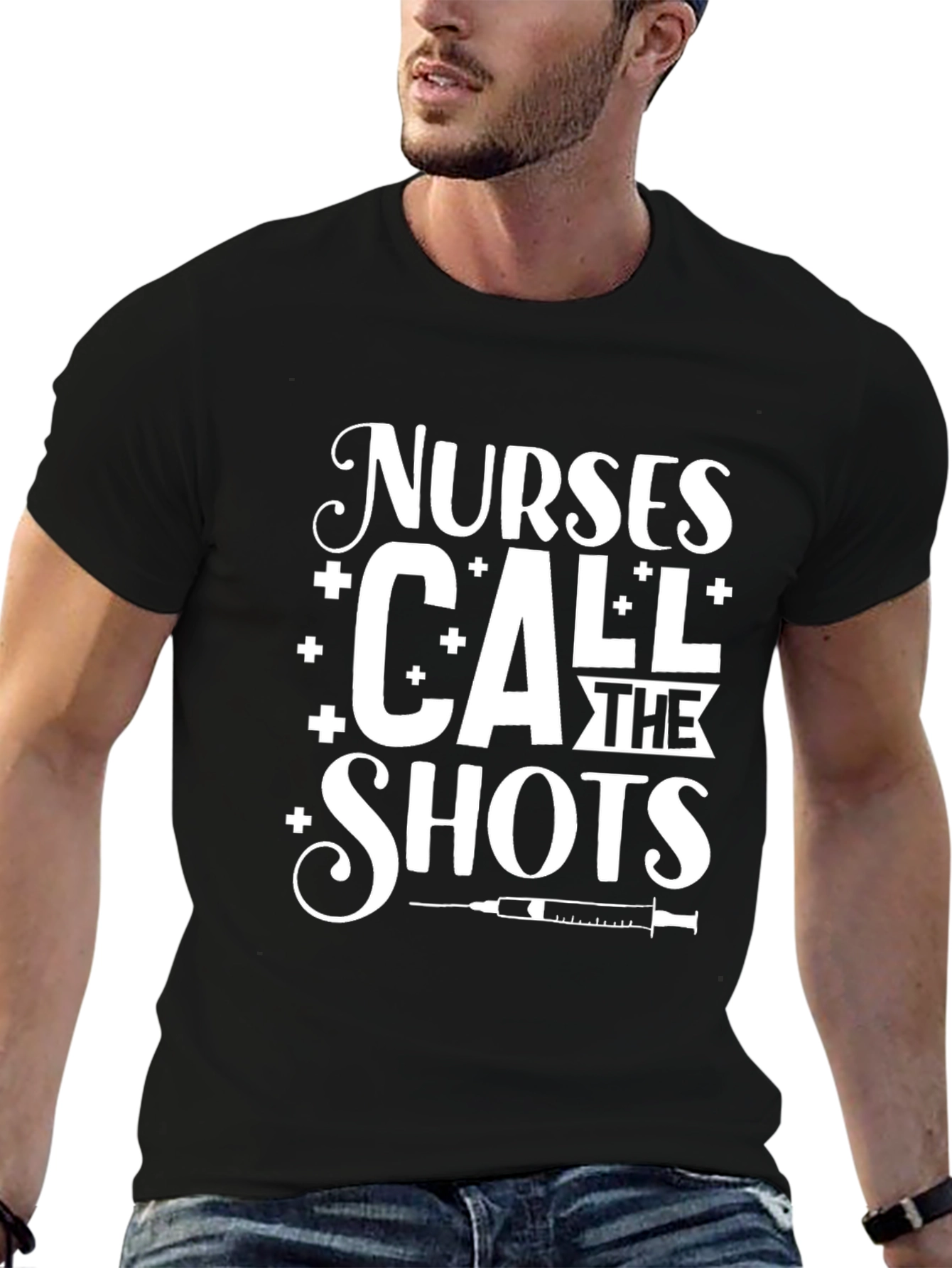 Nurses Call The Shots Black Graphic Tee