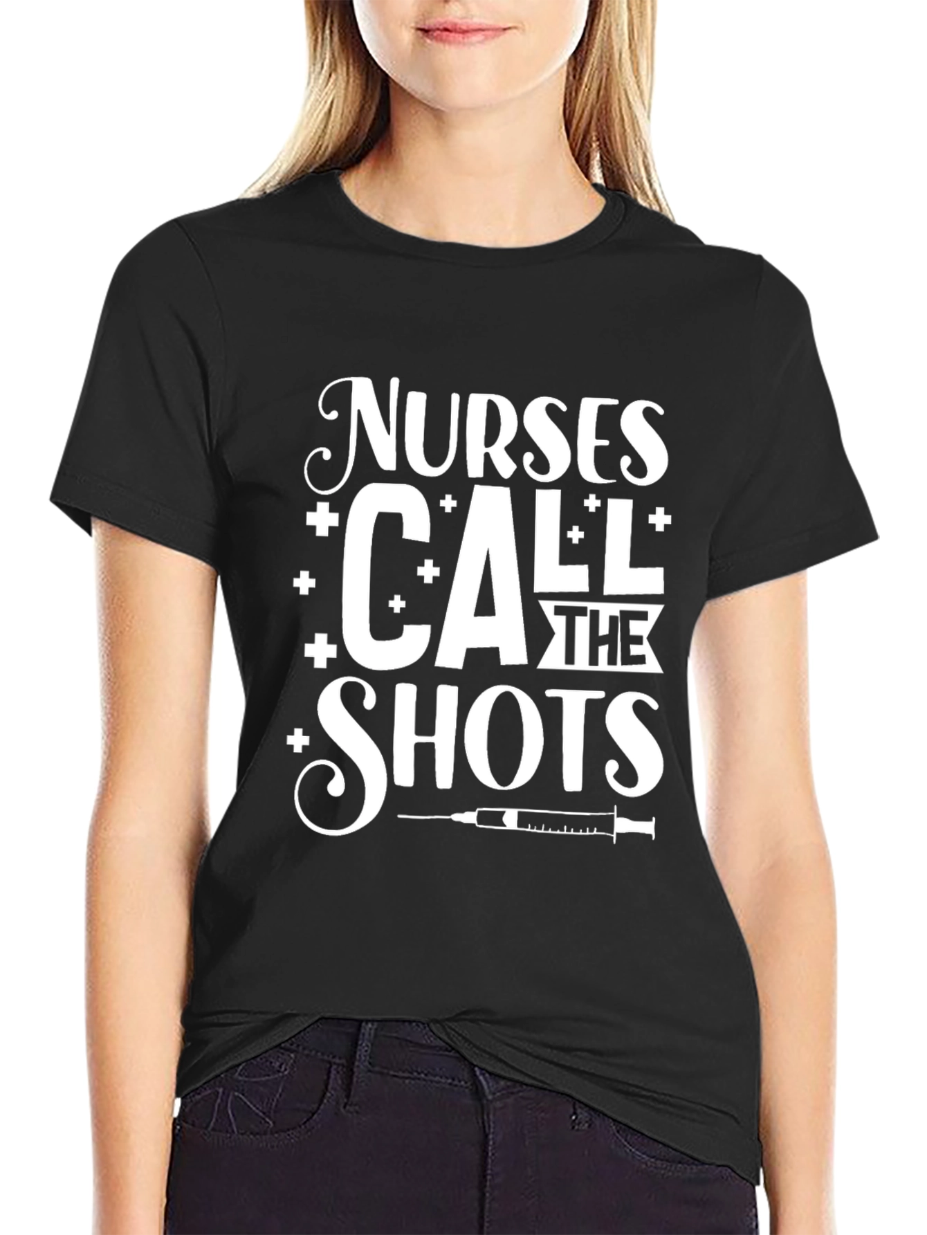 Nurses Call The Shots Black Graphic Tee