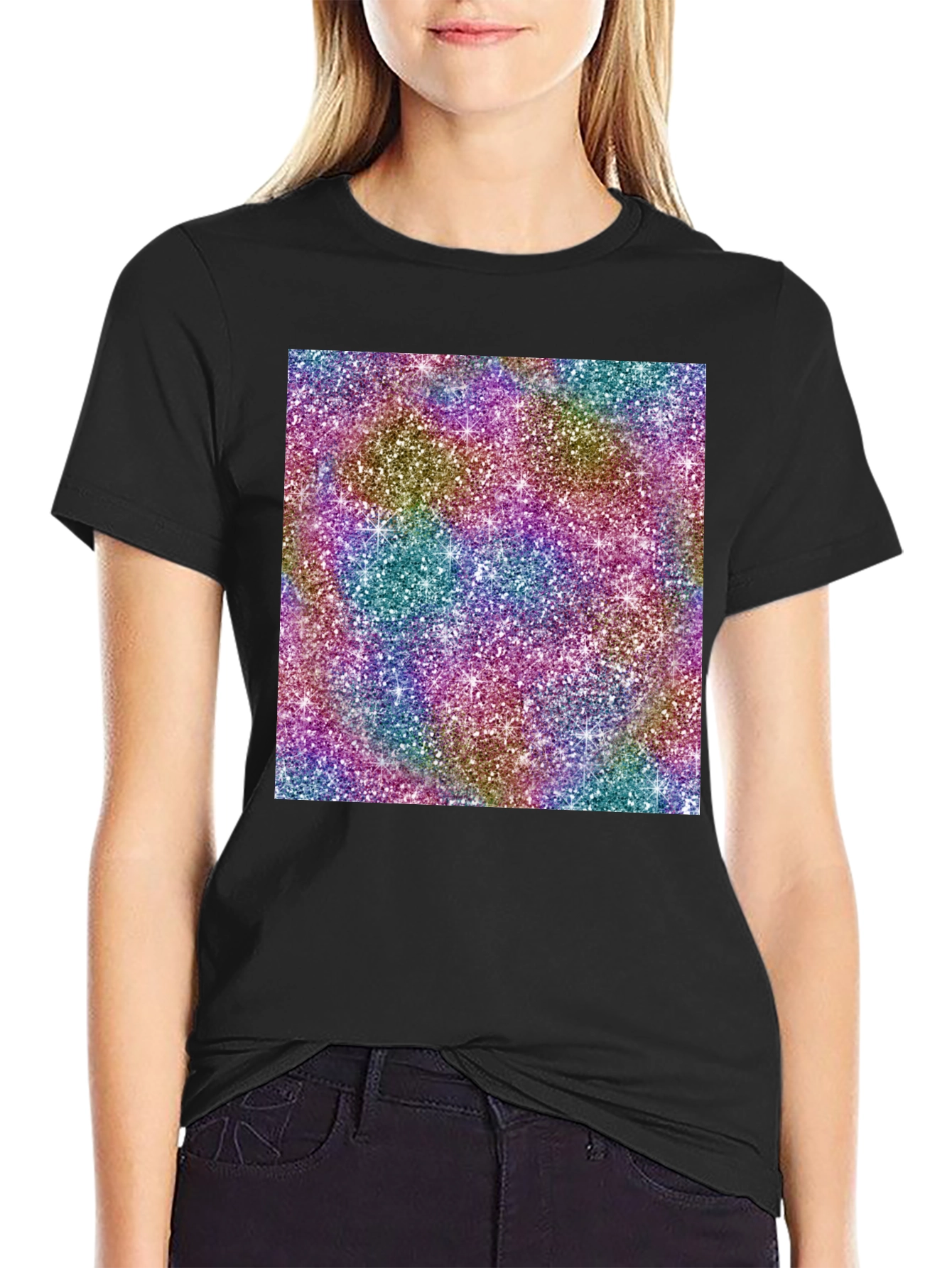 Mens Black T-Shirt with Glitter Pattern