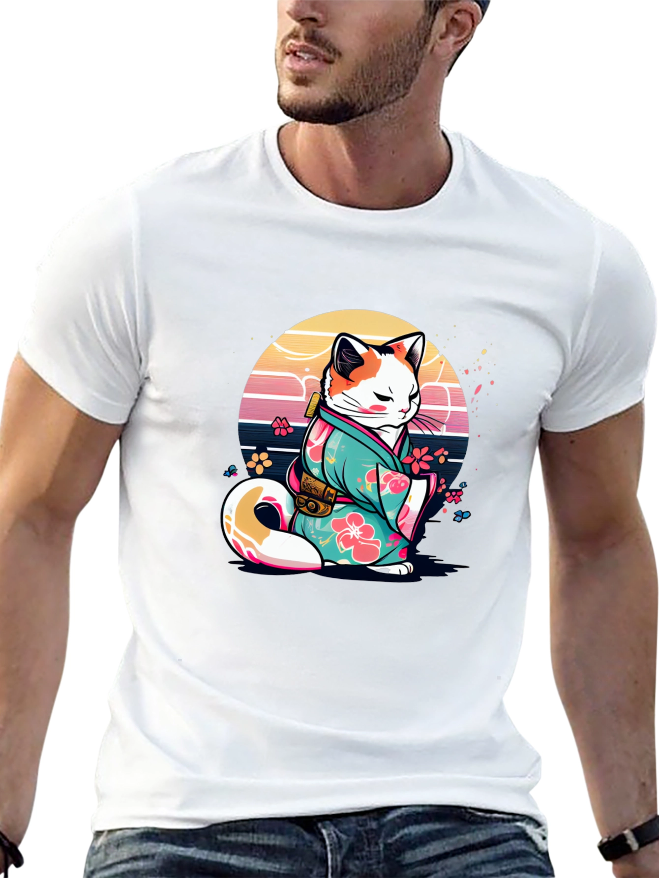 Japanese Cat Kimono T-Shirt