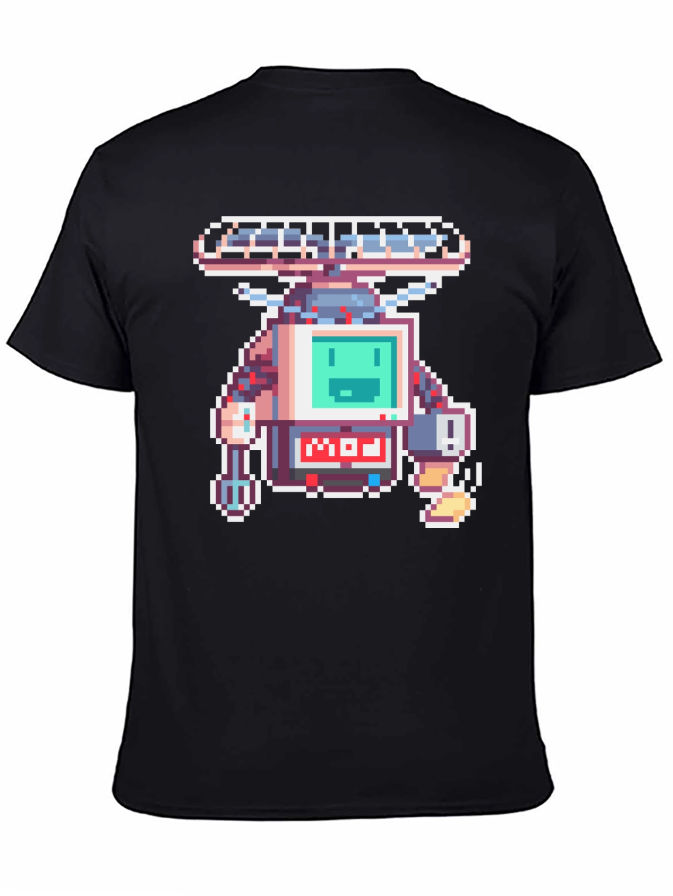Pixel Art Robot Graphic Black T-Shirt