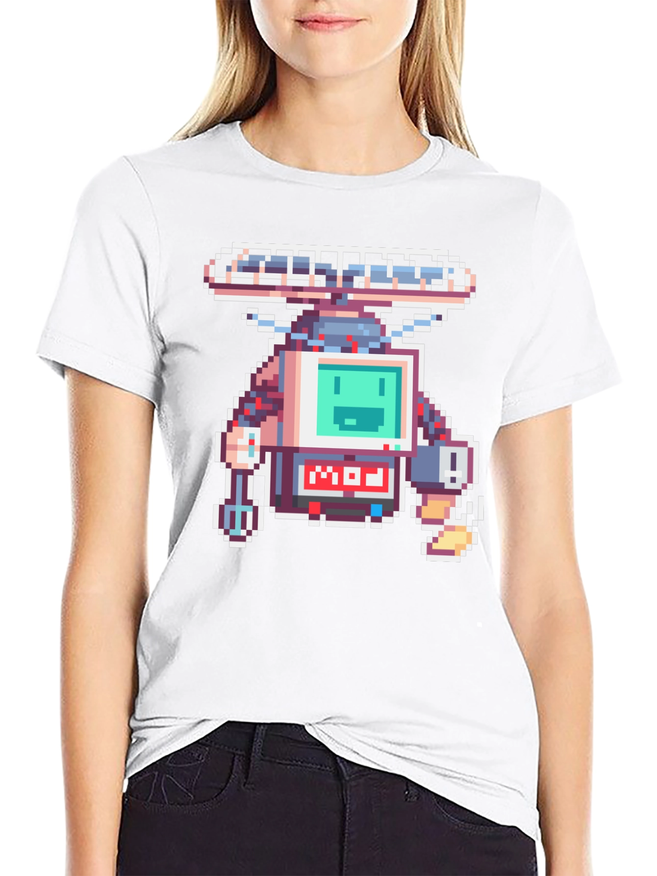Pixel Art Robot Graphic Black T-Shirt
