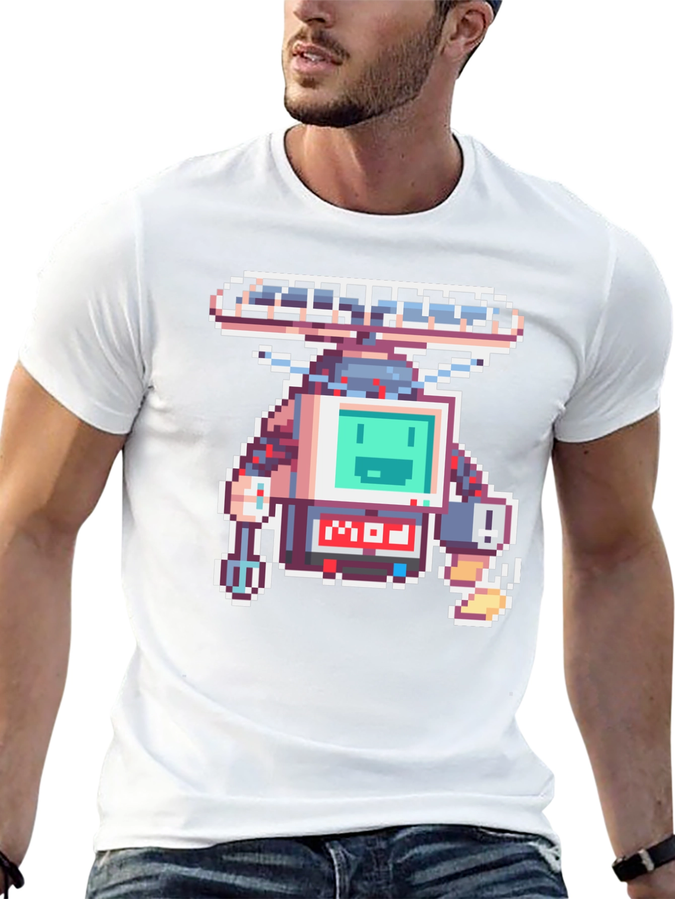 Pixel Art Robot Graphic Black T-Shirt