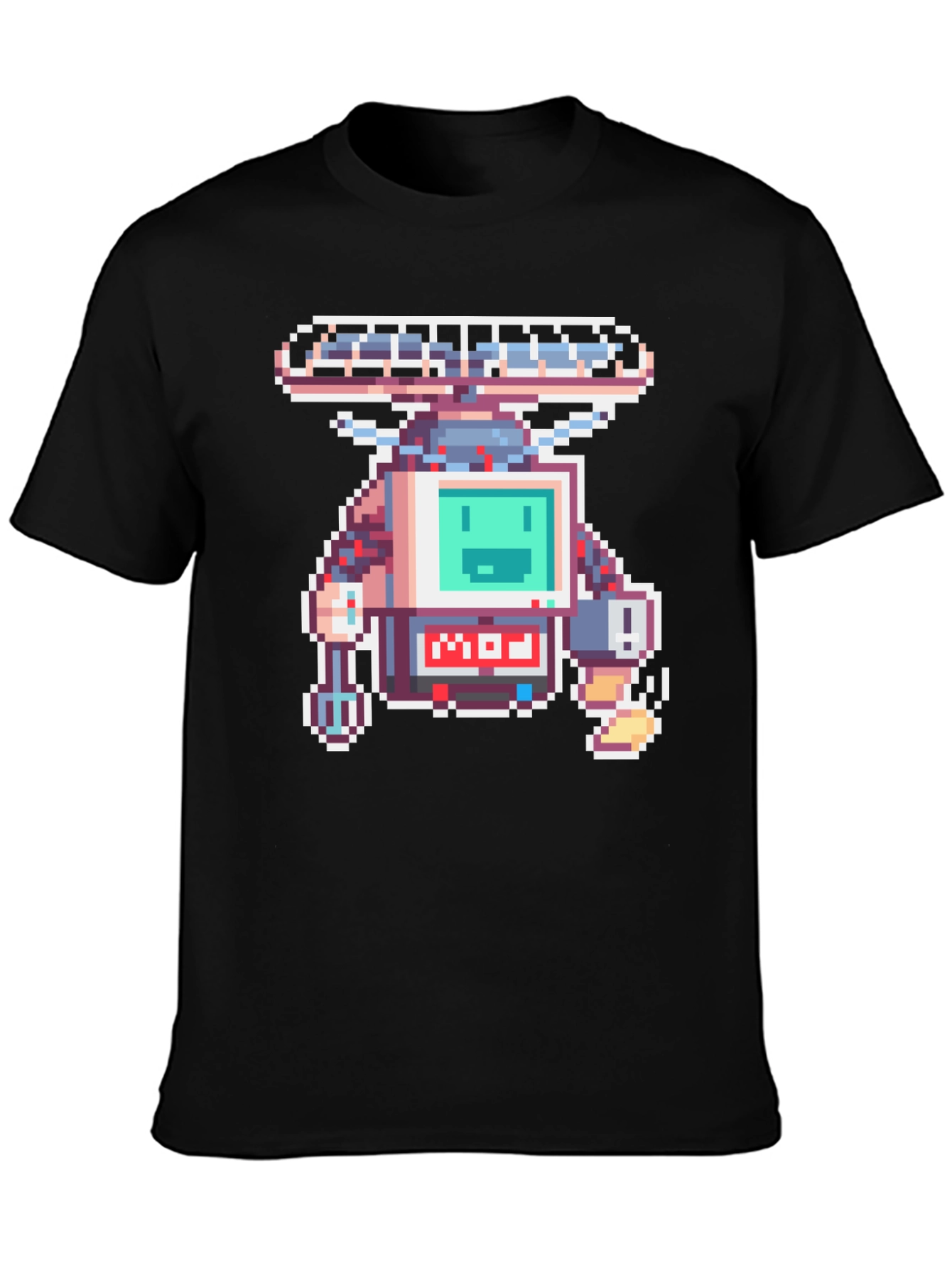 Pixel Art Robot Graphic Black T-Shirt