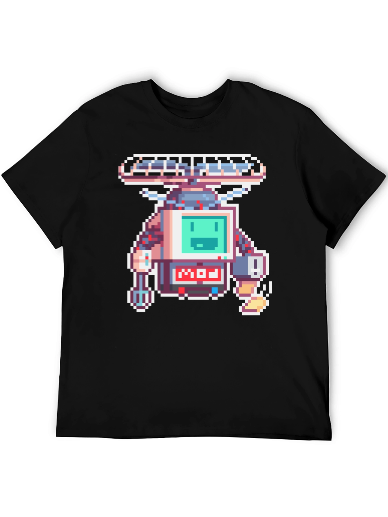 Pixel Art Robot Graphic Black T-Shirt