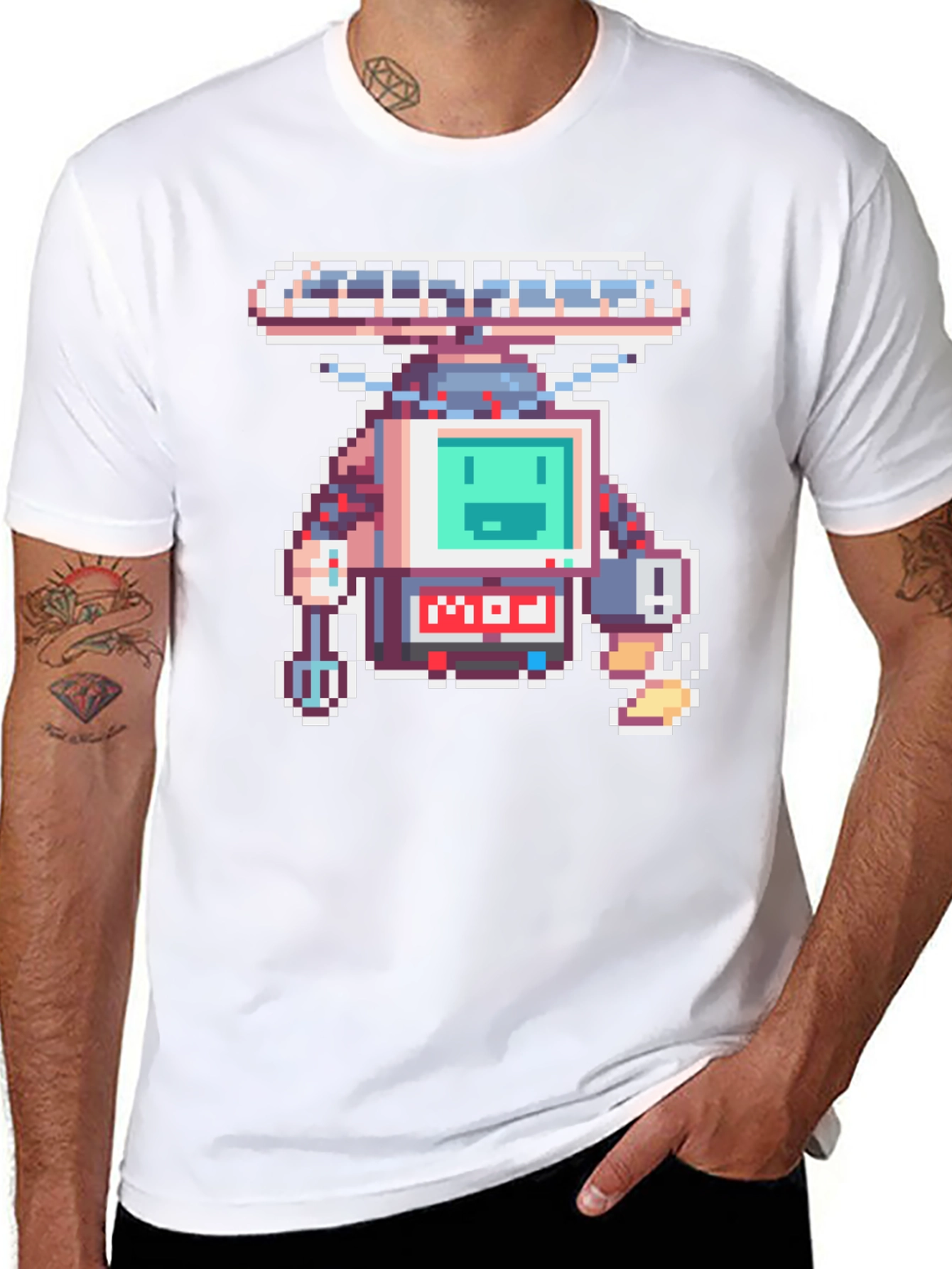 Pixel Art Robot Graphic Black T-Shirt
