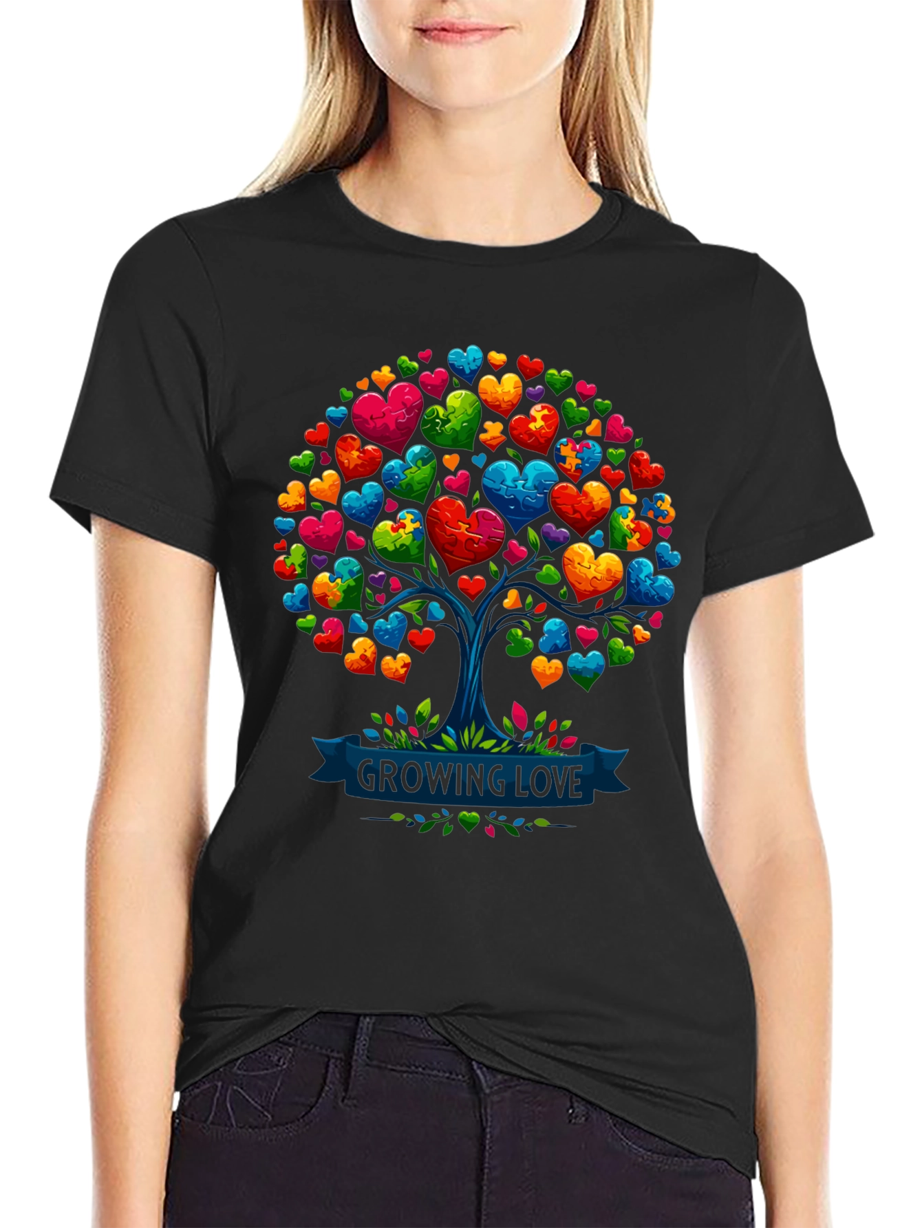 Love Tree T-Shirt: Growing Love Puzzle Heart Design
