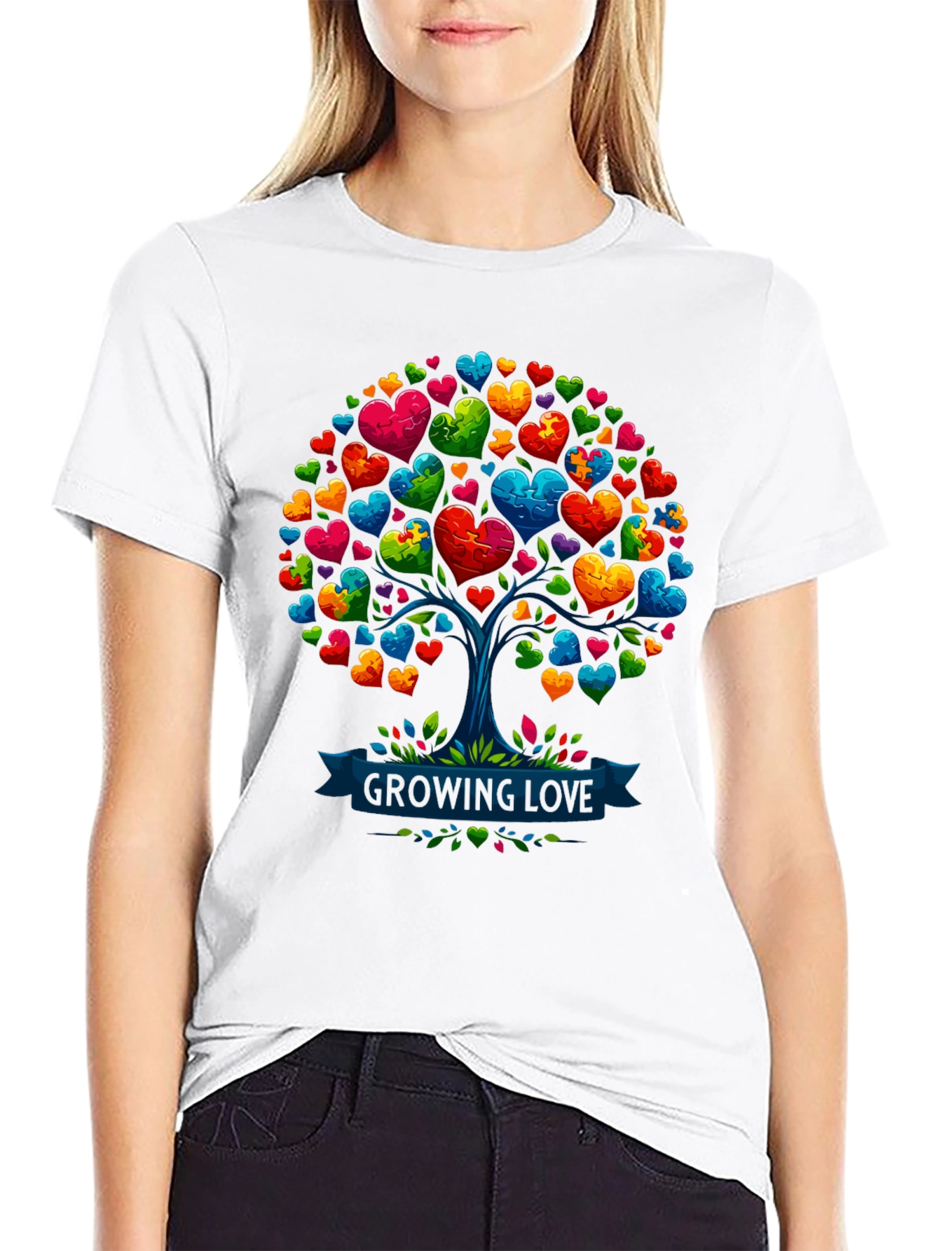 Love Tree T-Shirt: Growing Love Puzzle Heart Design