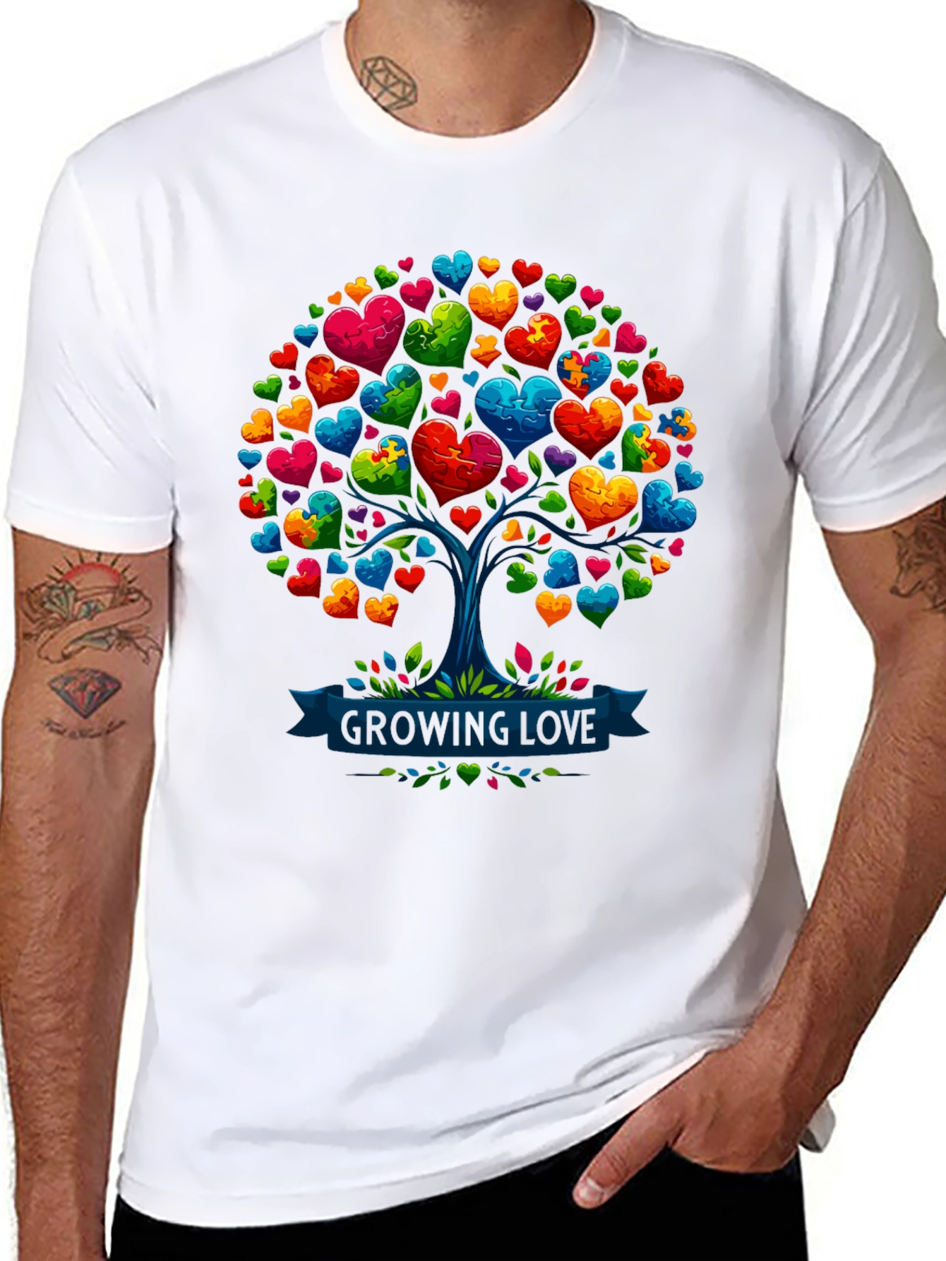 Love Tree T-Shirt: Growing Love Puzzle Heart Design