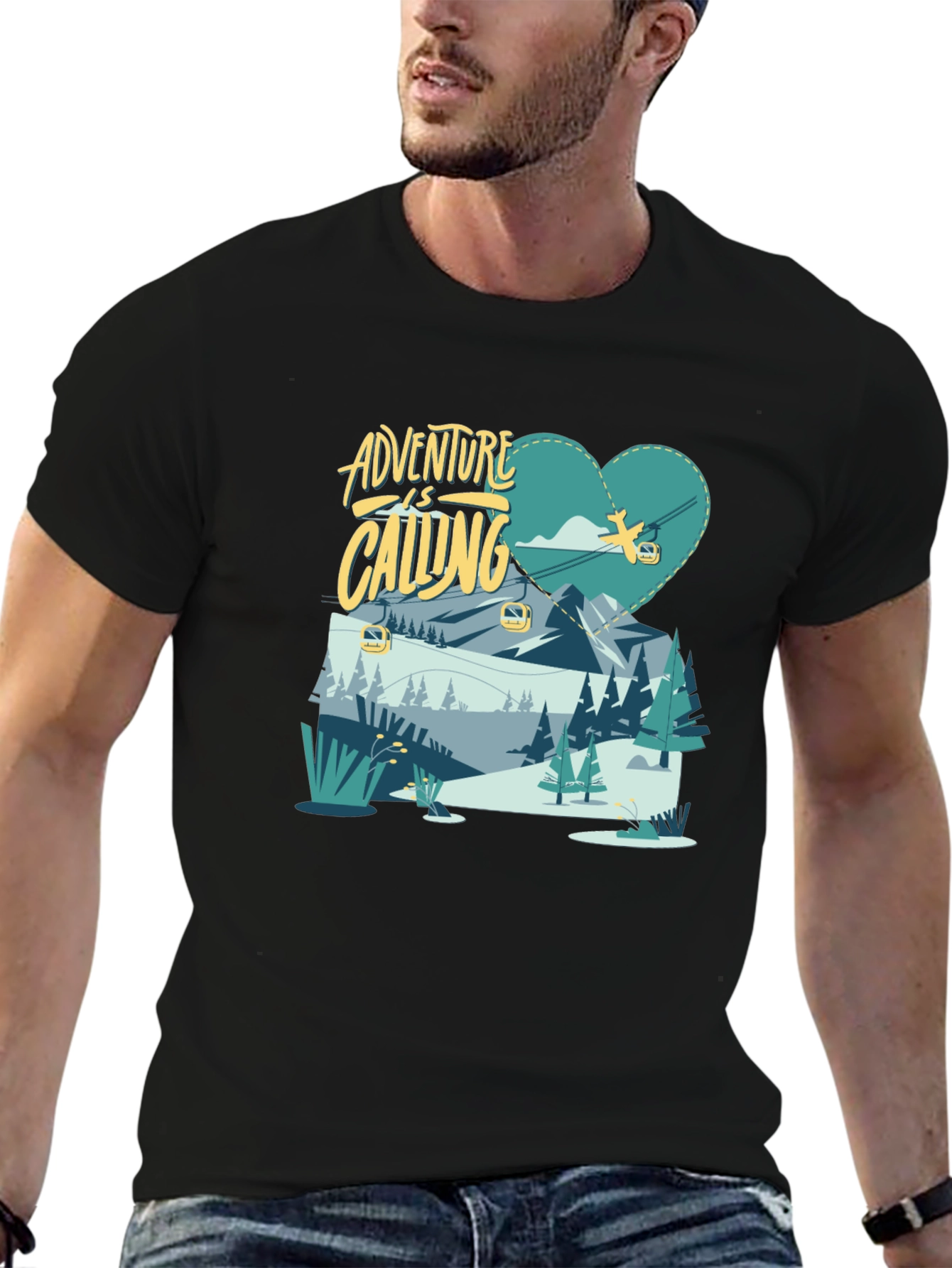 Adventure is Calling Graphic Tee - Black Cotton