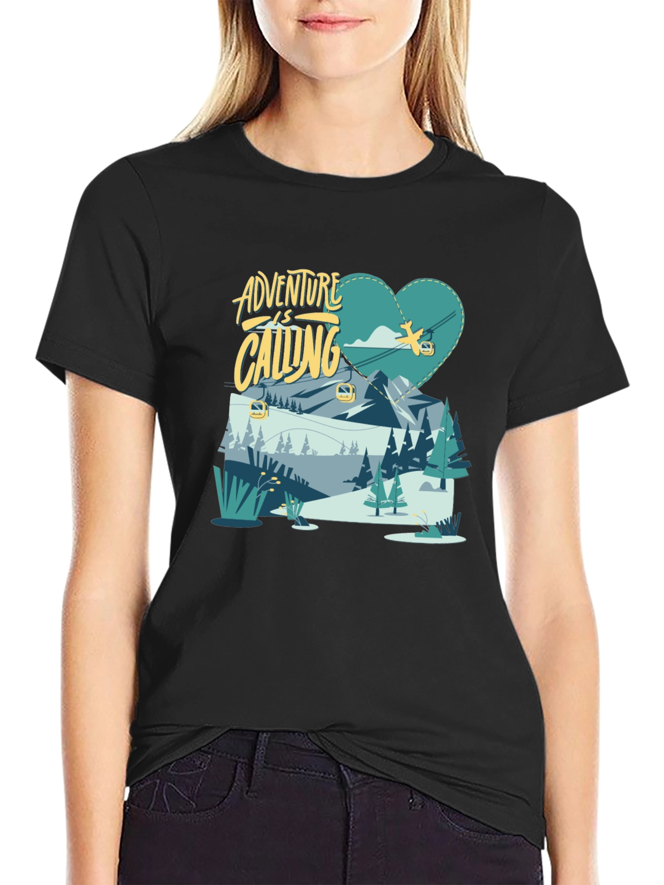 Adventure is Calling Graphic Tee - Black Cotton
